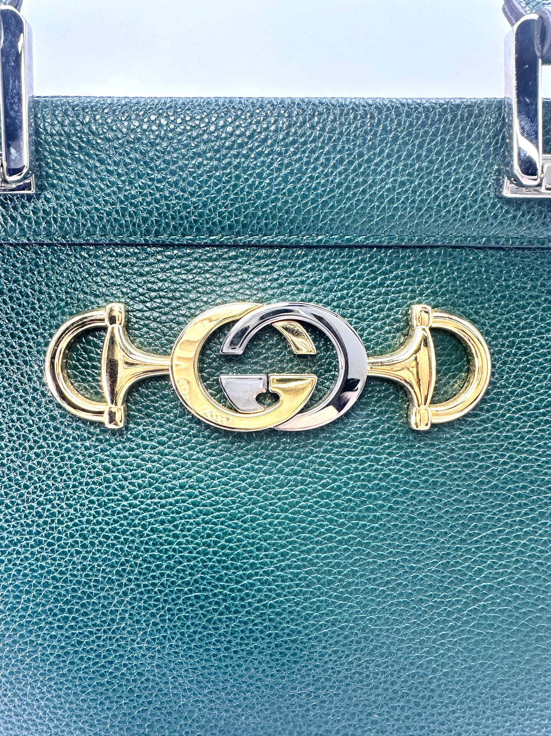 Gucci Zumi Dark Green Grainy Leather Handle Bag GG748