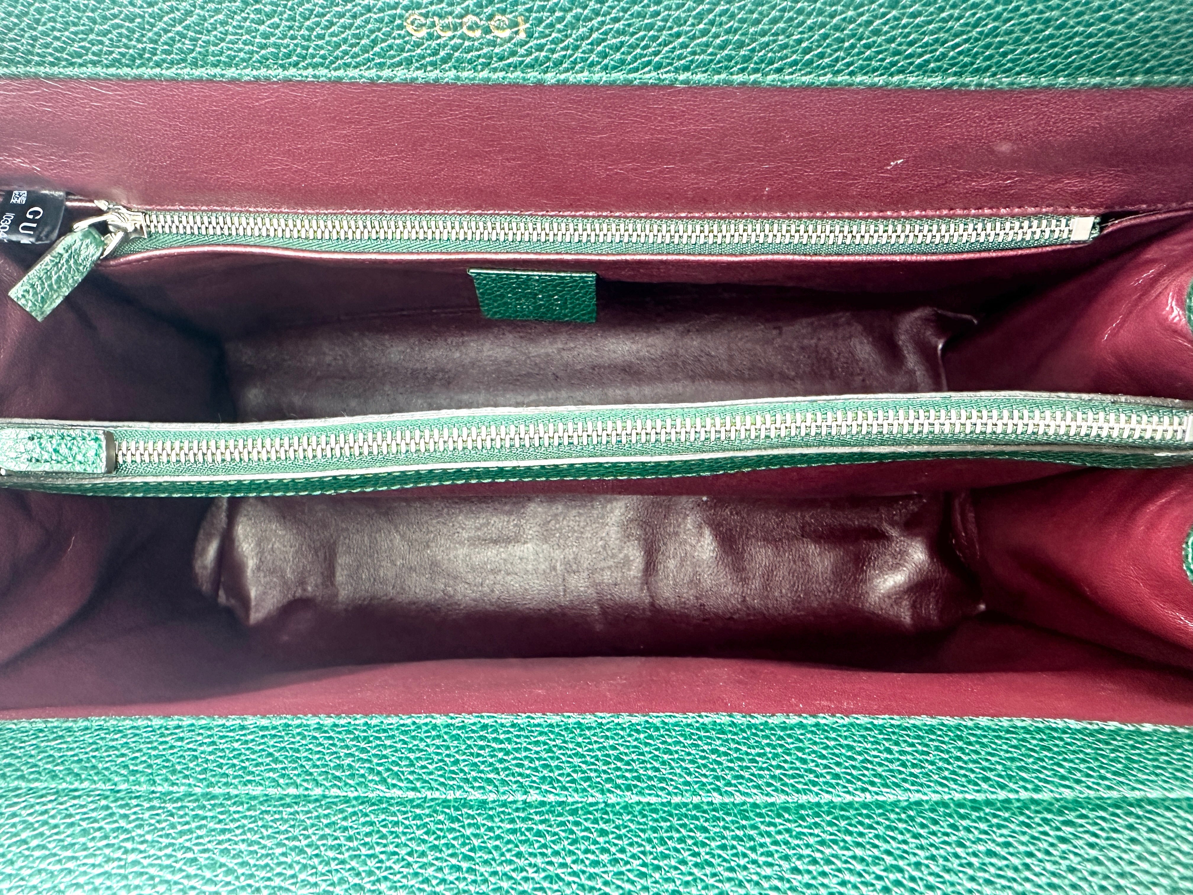 Gucci Zumi Dark Green Grainy Leather Handle Bag GG748