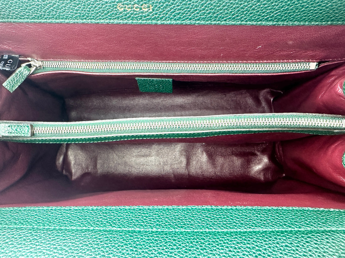 Gucci Zumi Dark Green Grainy Leather Handle Bag GG748