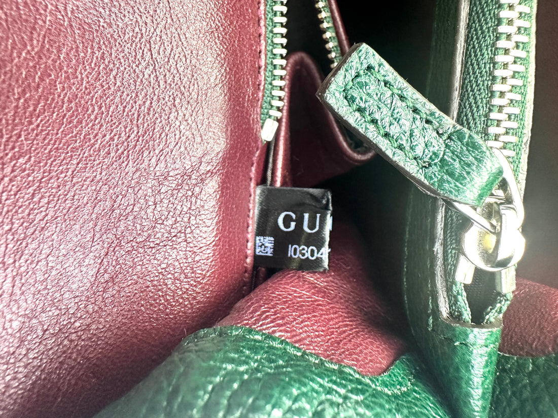 Gucci Zumi Dark Green Grainy Leather Handle Bag GG748