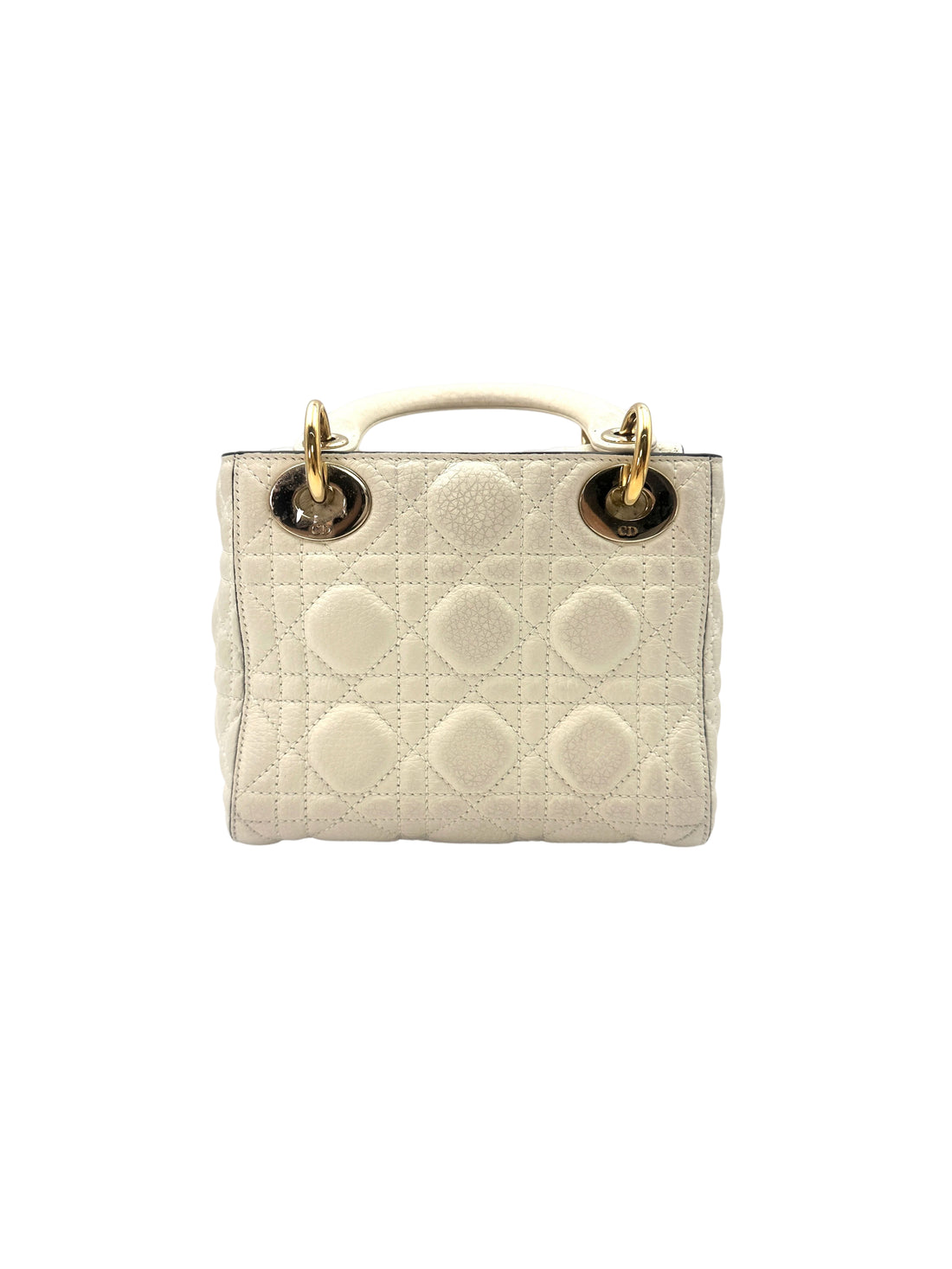 Christian Dior Lady Dior White Cannage Leather Handle Bag With Gold Charms DR549