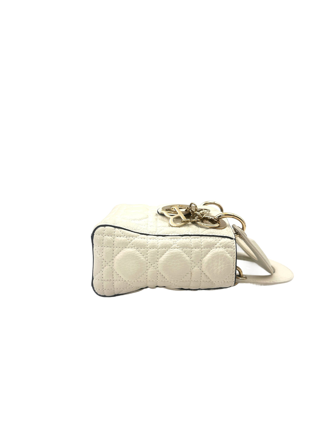 Christian Dior Lady Dior White Cannage Leather Handle Bag With Gold Charms DR549