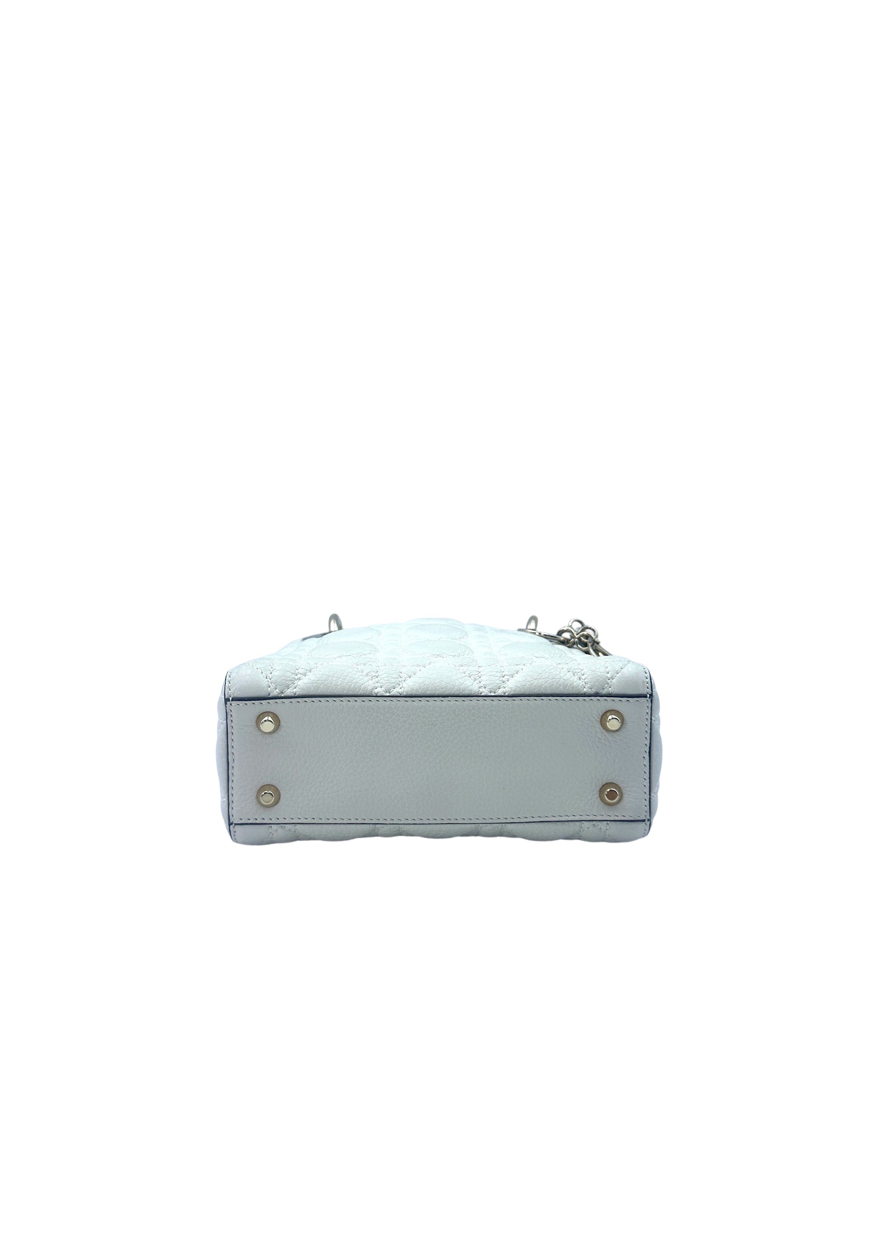 Christian Dior Lady Dior White Cannage Leather Handle Bag With Gold Charms DR549