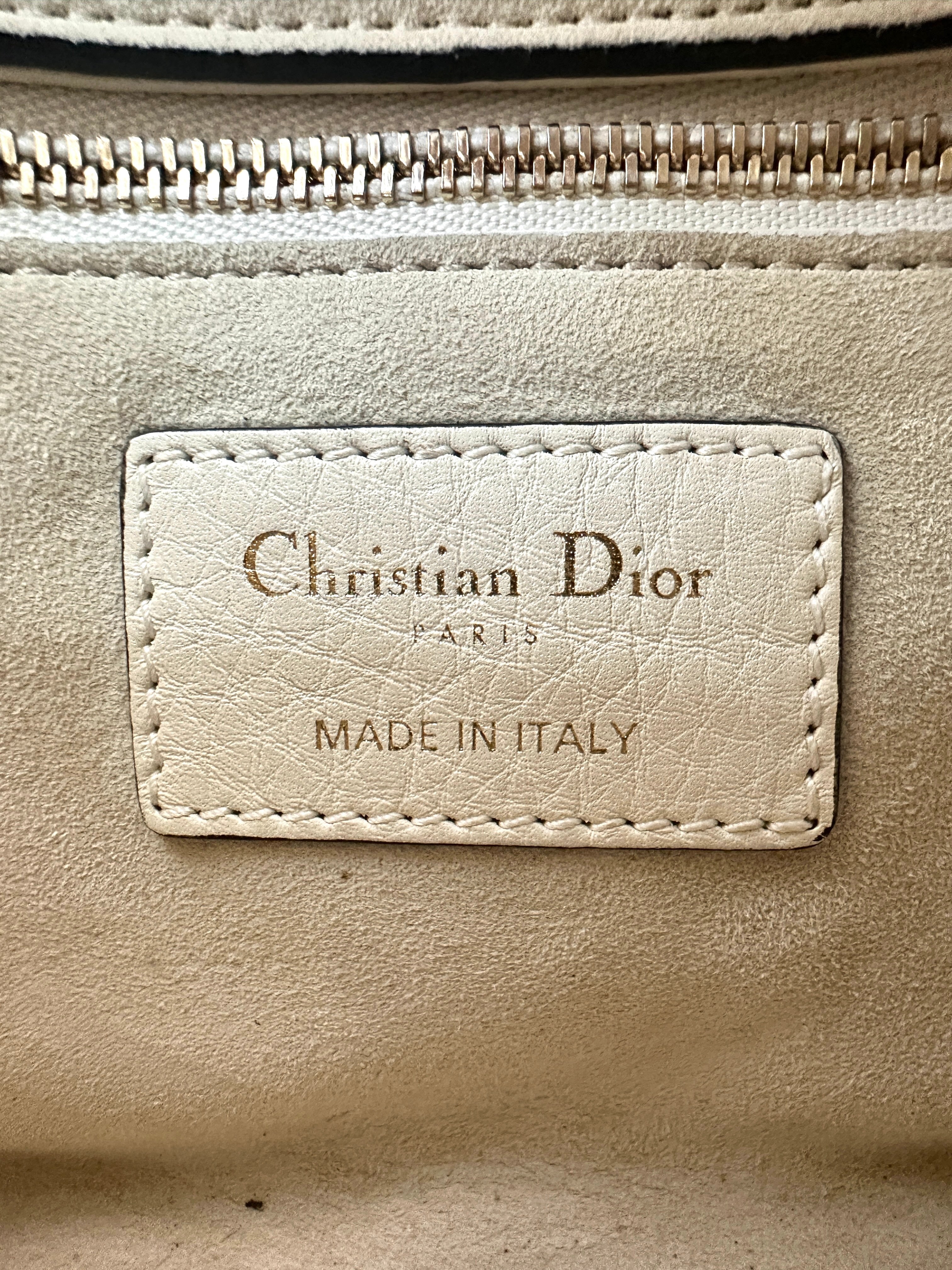 Christian Dior Lady Dior White Cannage Leather Handle Bag With Gold Charms DR549