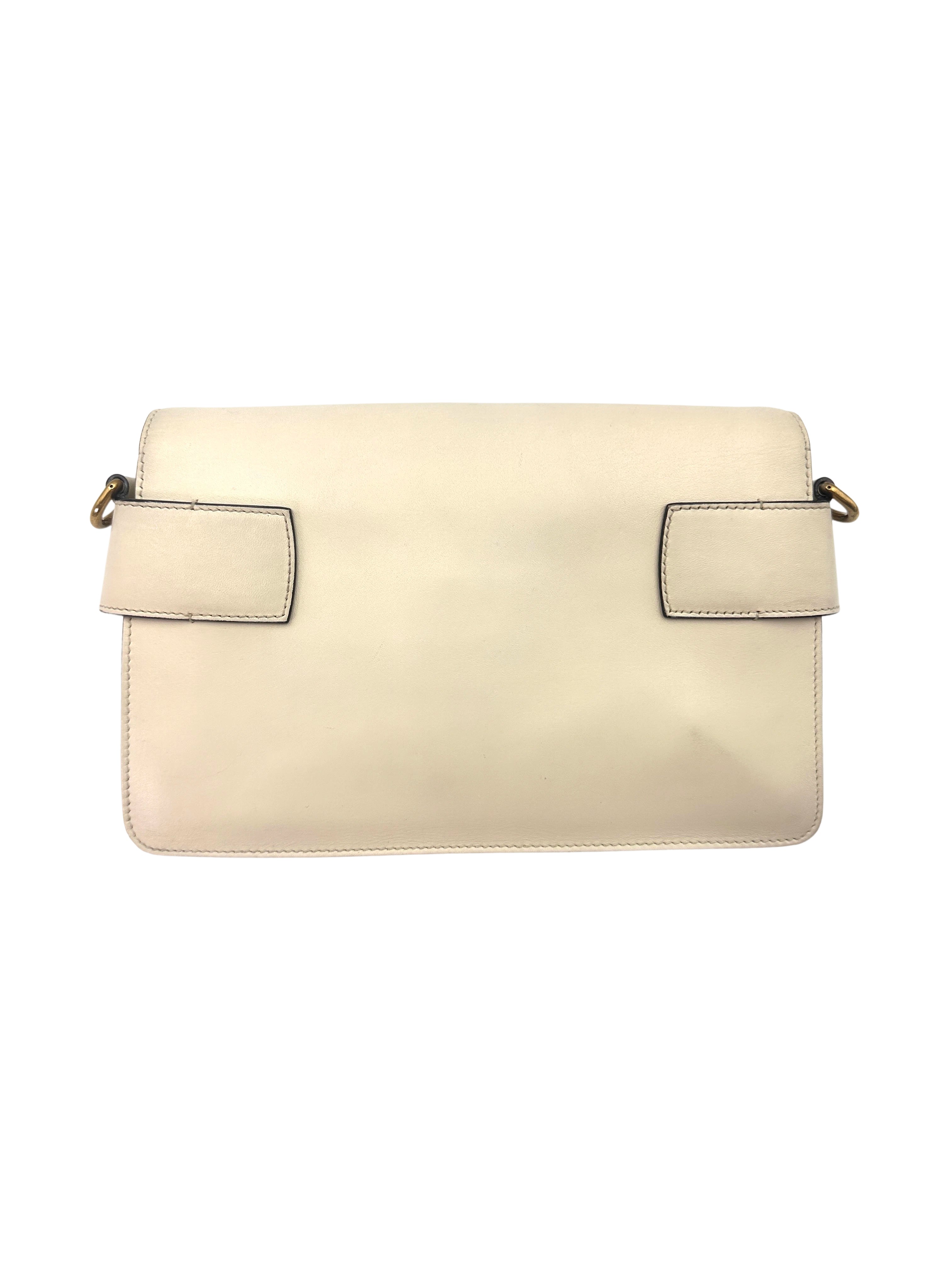 Gucci Broadway Animalier White Leather Shoulder Bag With Tiger Head GG745