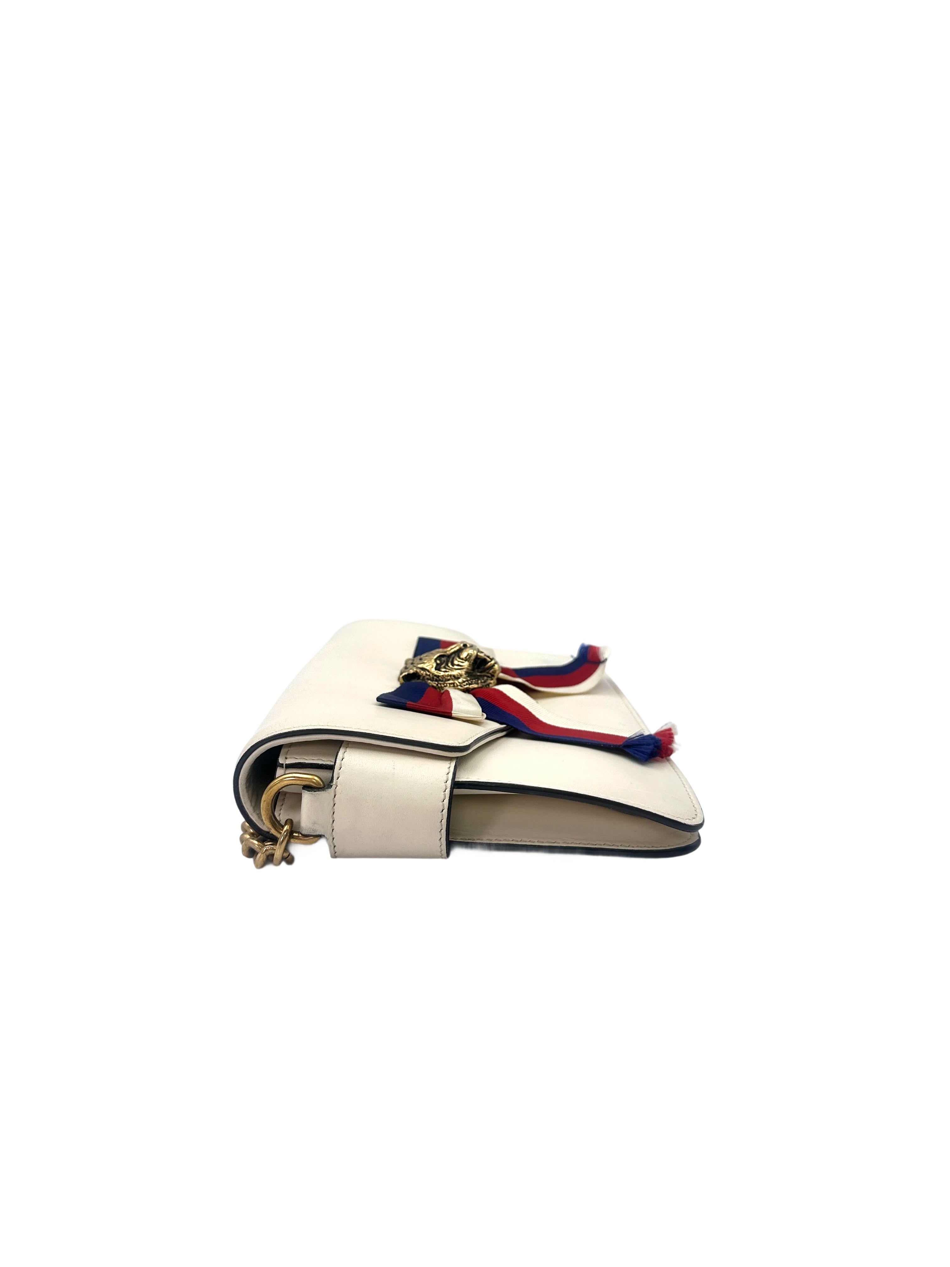 Gucci Broadway Animalier White Leather Shoulder Bag With Tiger Head GG745