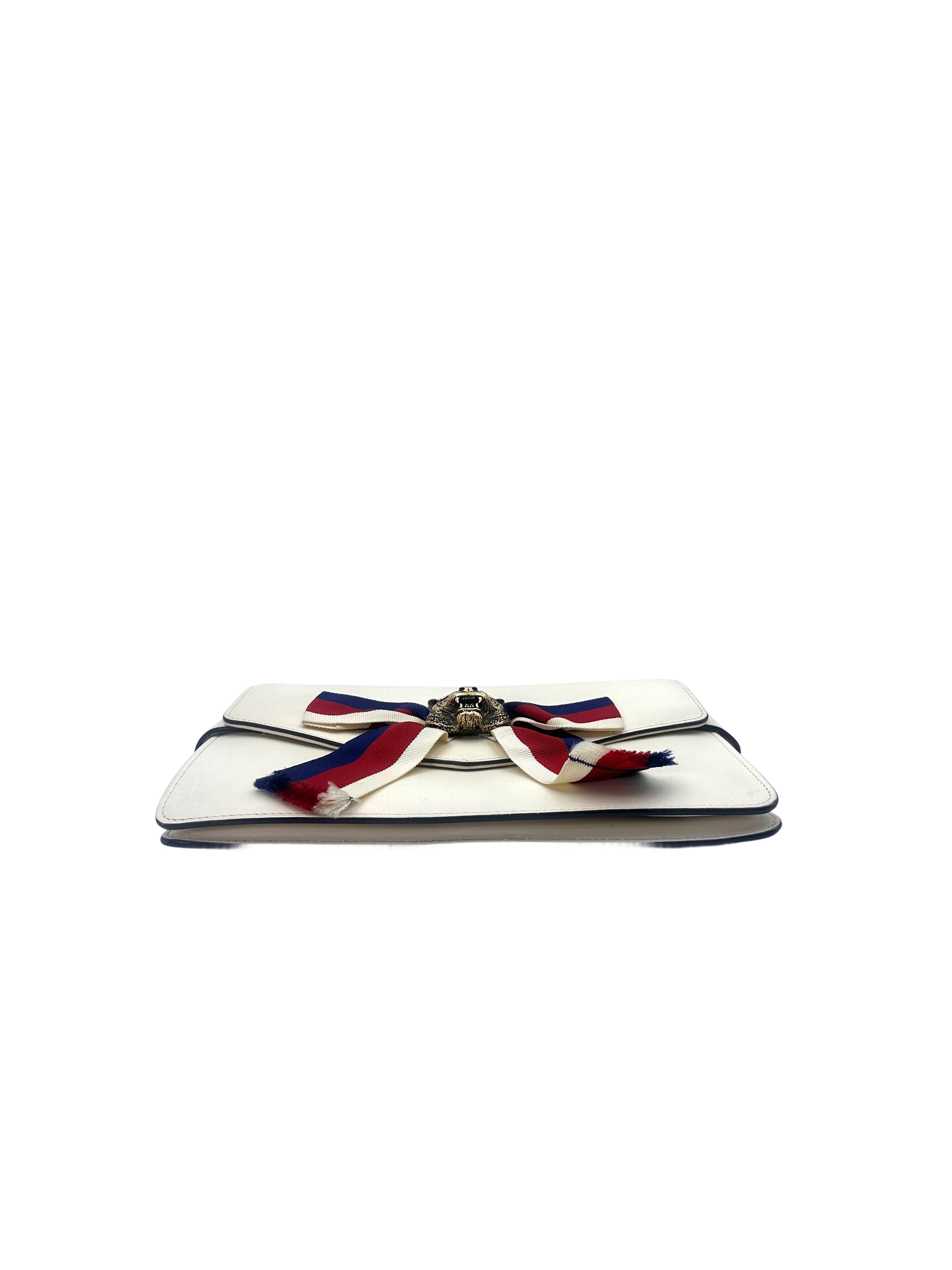 Gucci Broadway Animalier White Leather Shoulder Bag With Tiger Head GG745
