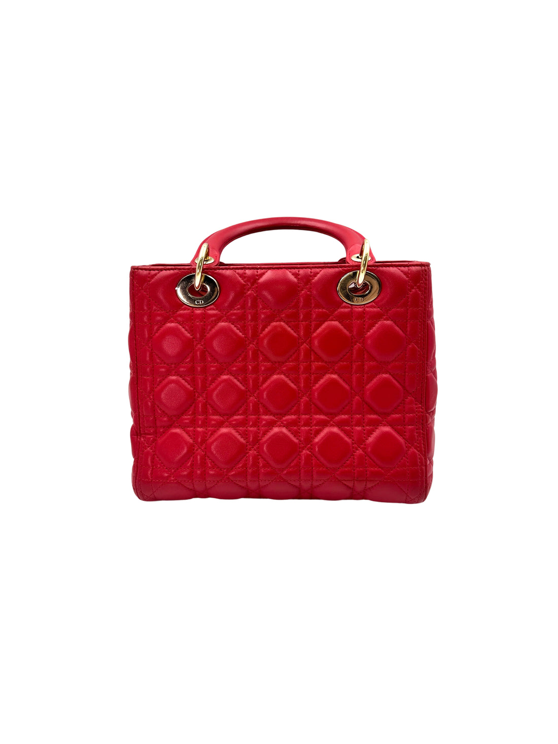 Christian Dior Lady Dior Red Cannage Leather Handle Bag With Gold Charms DR550