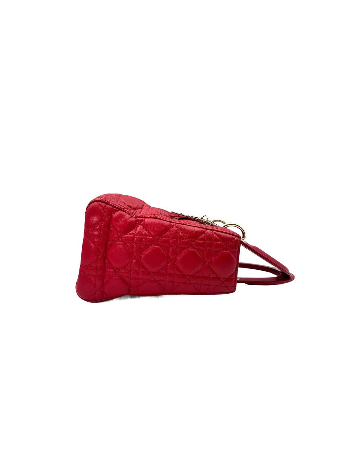 Christian Dior Lady Dior Red Cannage Leather Handle Bag With Gold Charms DR550