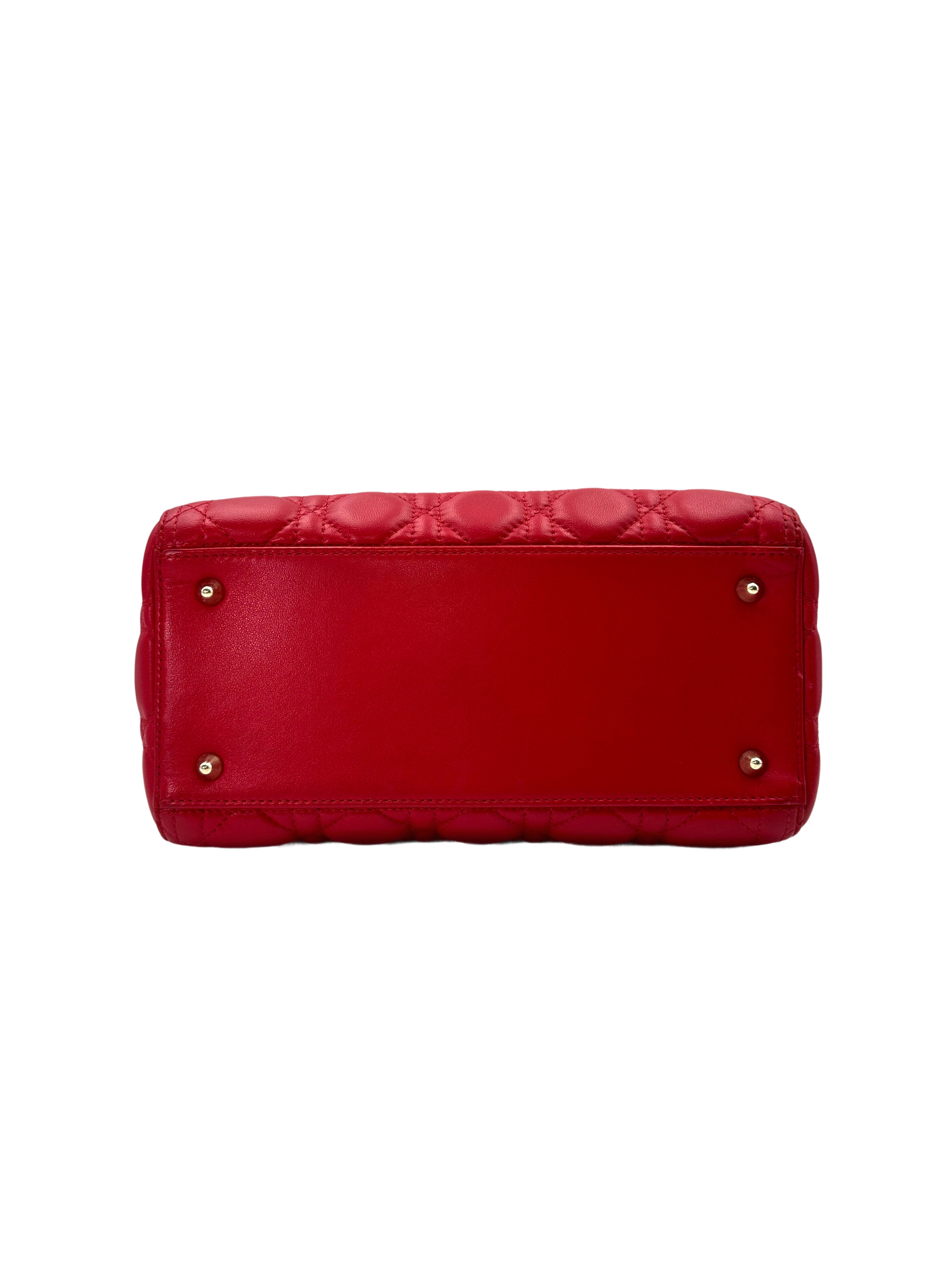 Christian Dior Lady Dior Red Cannage Leather Handle Bag With Gold Charms DR550