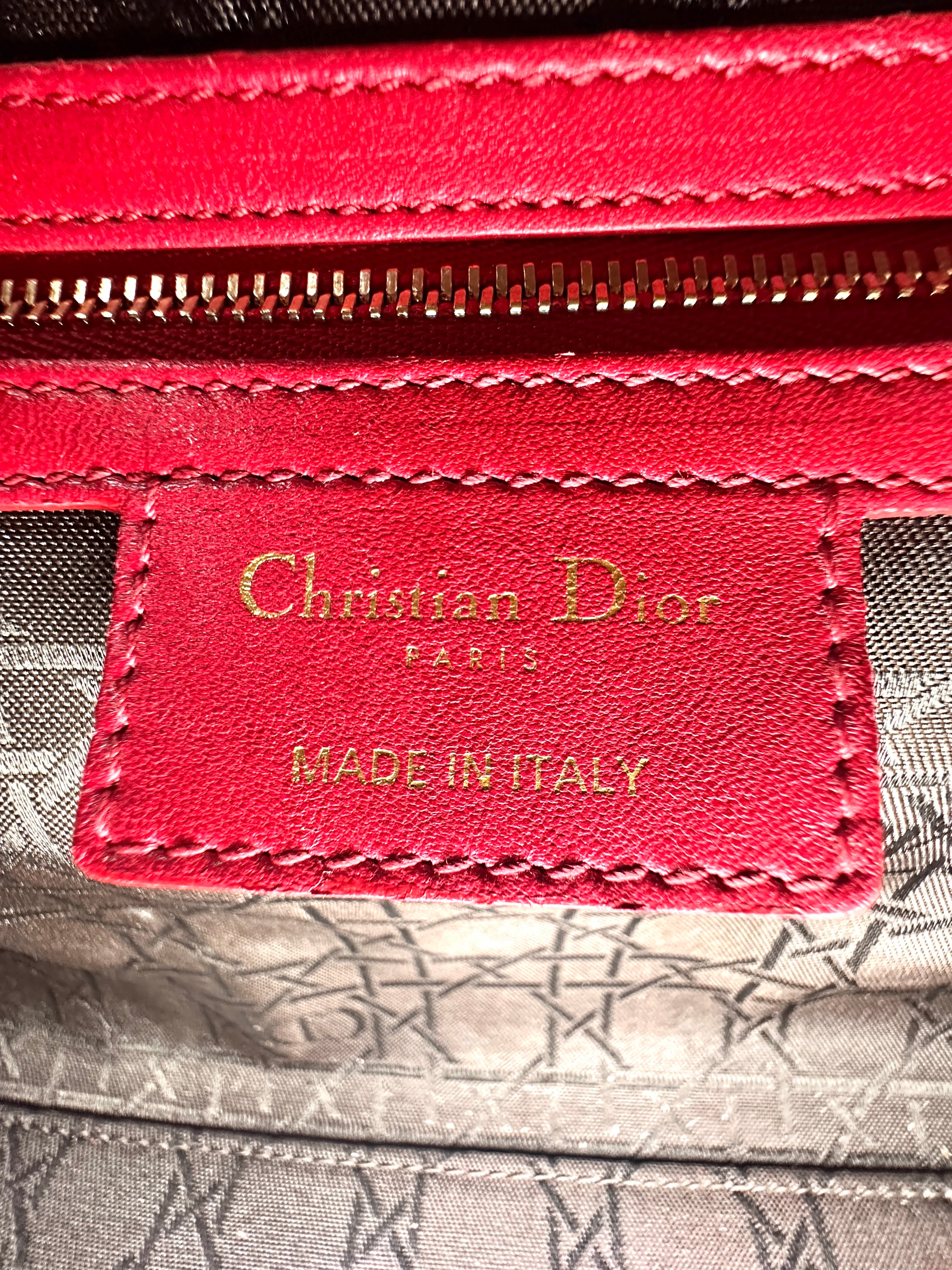 Christian Dior Lady Dior Red Cannage Leather Handle Bag With Gold Charms DR550