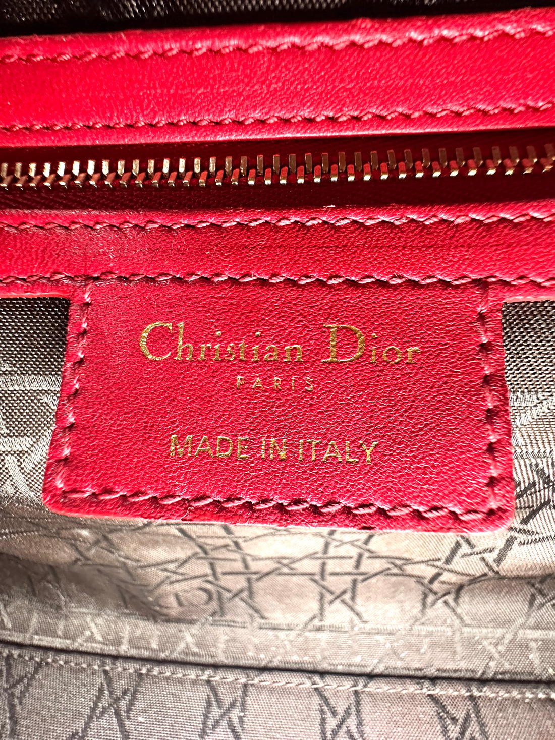 Christian Dior Lady Dior Red Cannage Leather Handle Bag With Gold Charms DR550