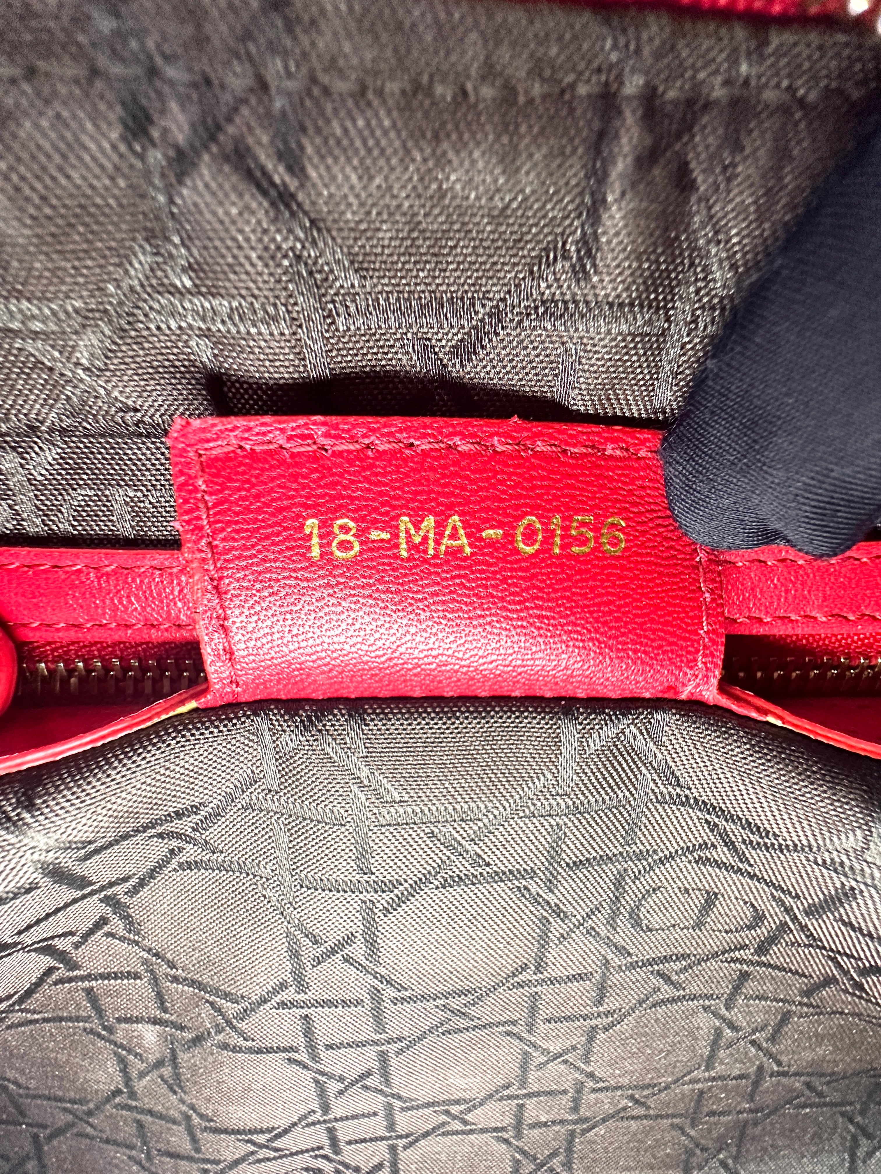 Christian Dior Lady Dior Red Cannage Leather Handle Bag With Gold Charms DR550