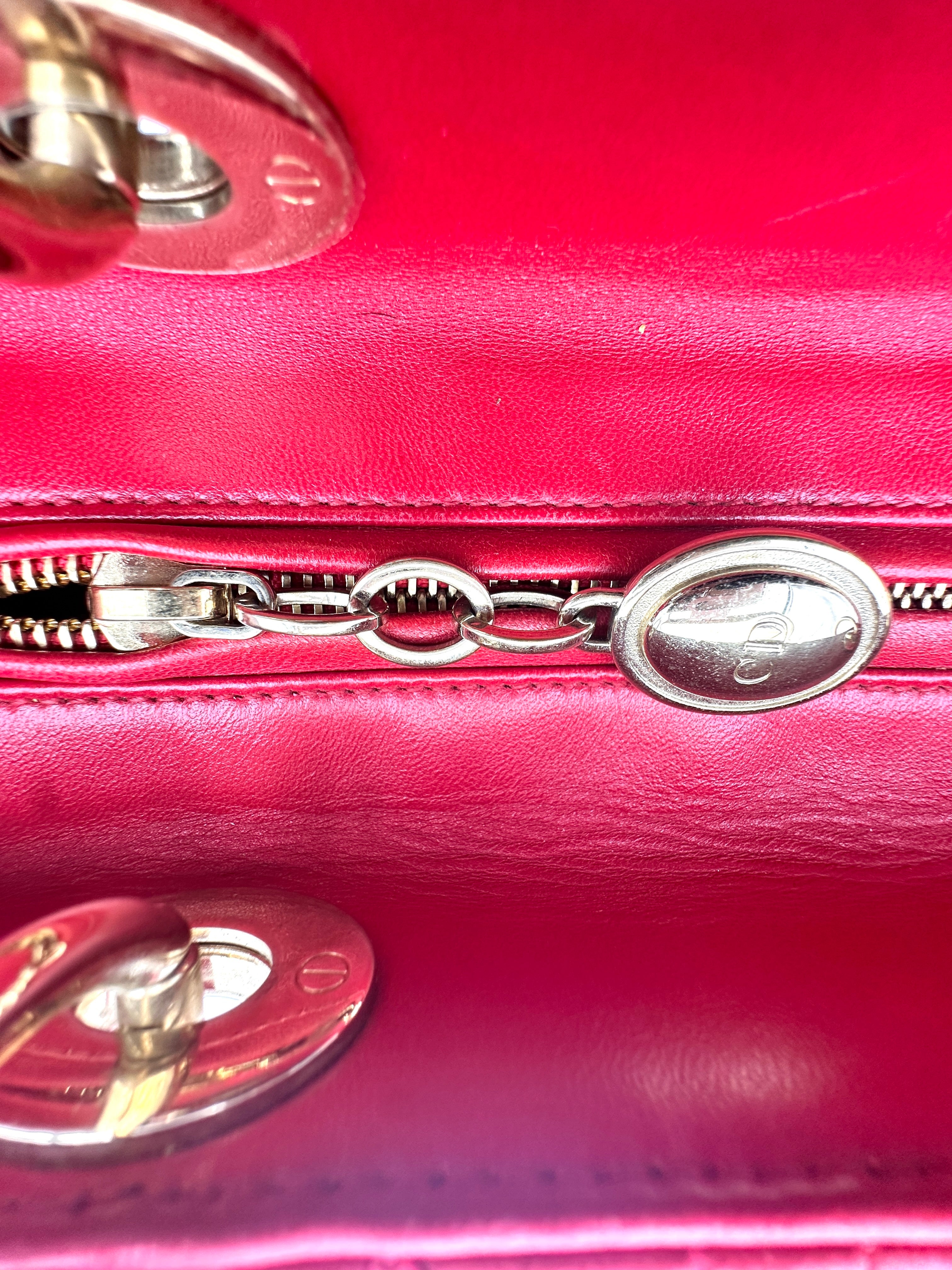 Christian Dior Lady Dior Red Cannage Leather Handle Bag With Gold Charms DR550