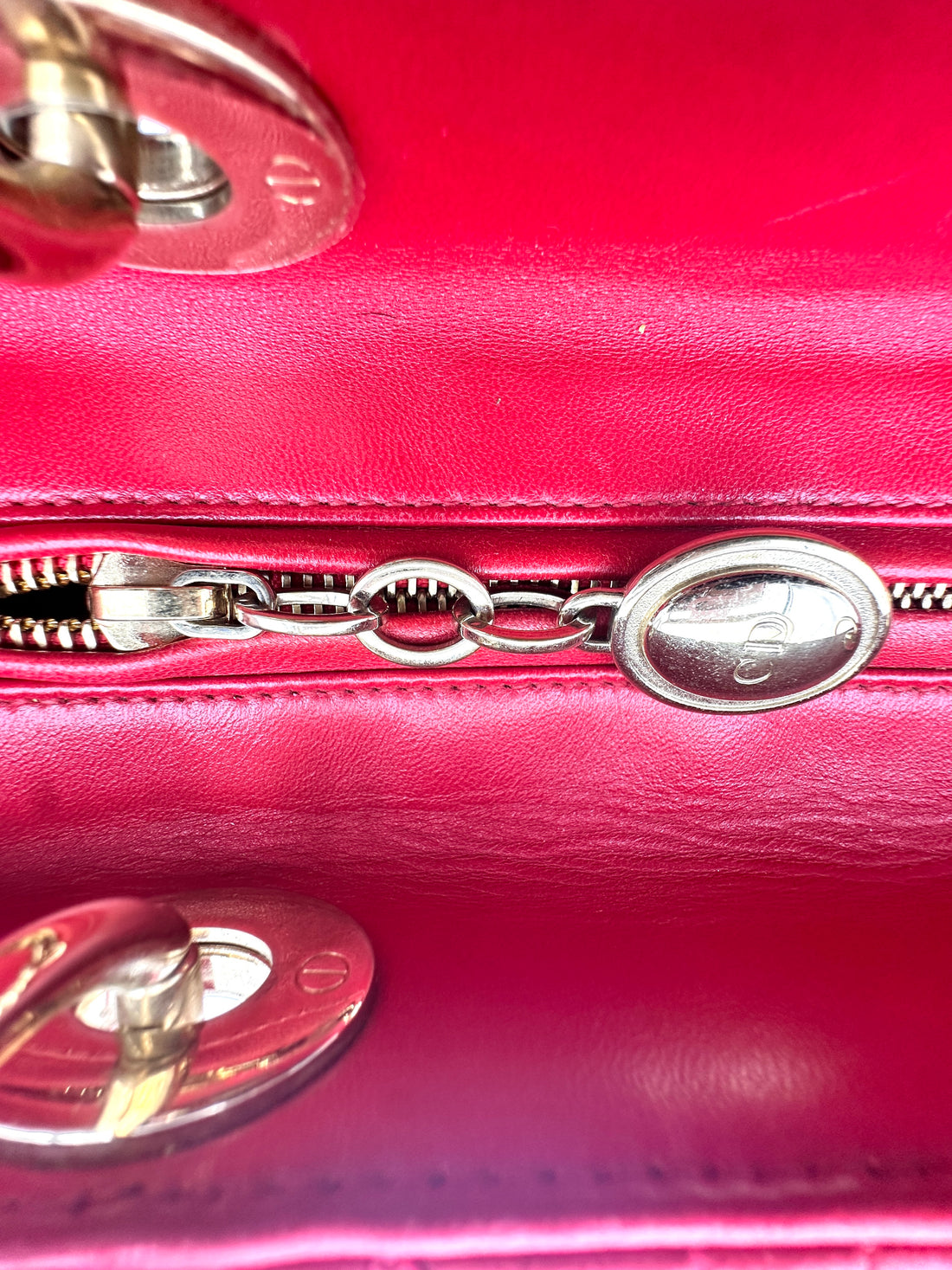 Christian Dior Lady Dior Red Cannage Leather Handle Bag With Gold Charms DR550