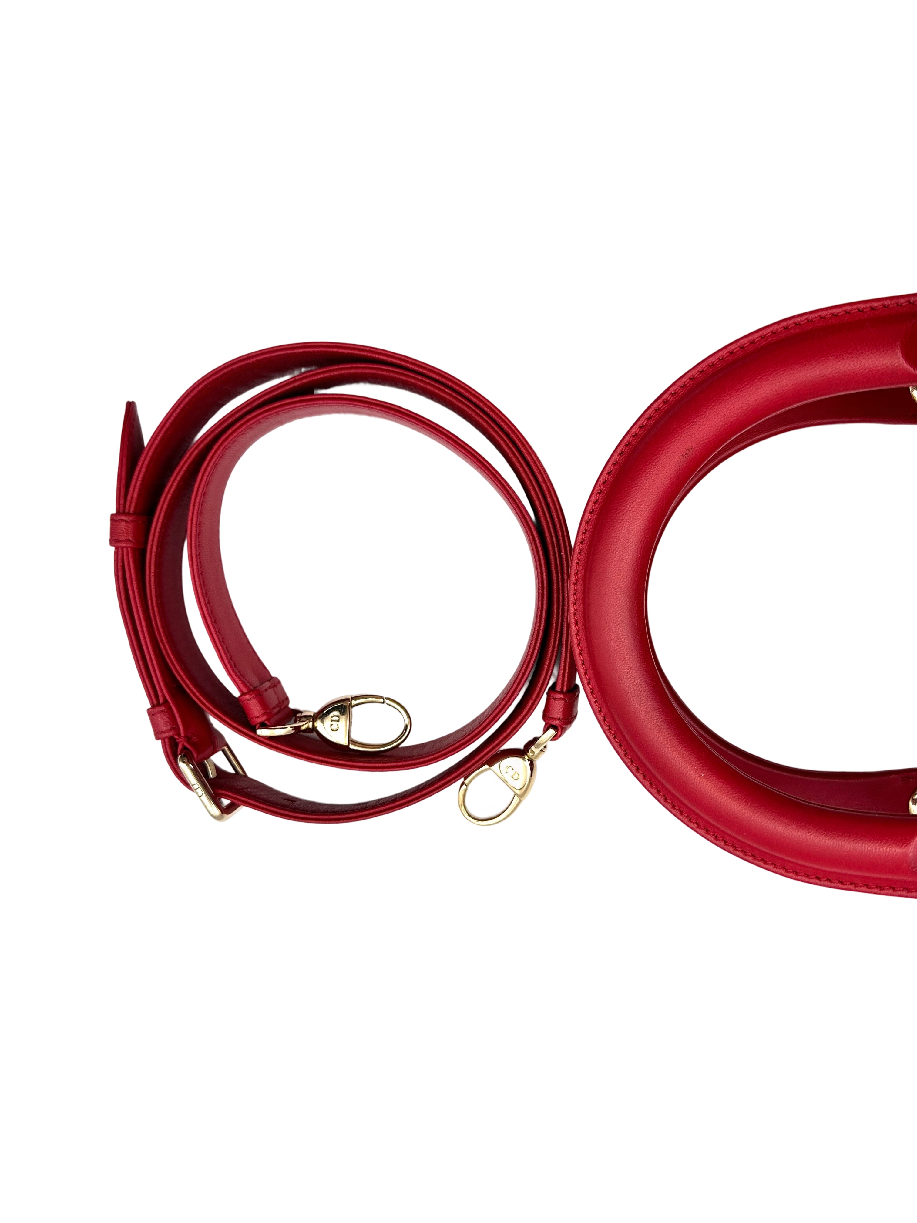 Christian Dior Lady Dior Red Cannage Leather Handle Bag With Gold Charms DR550