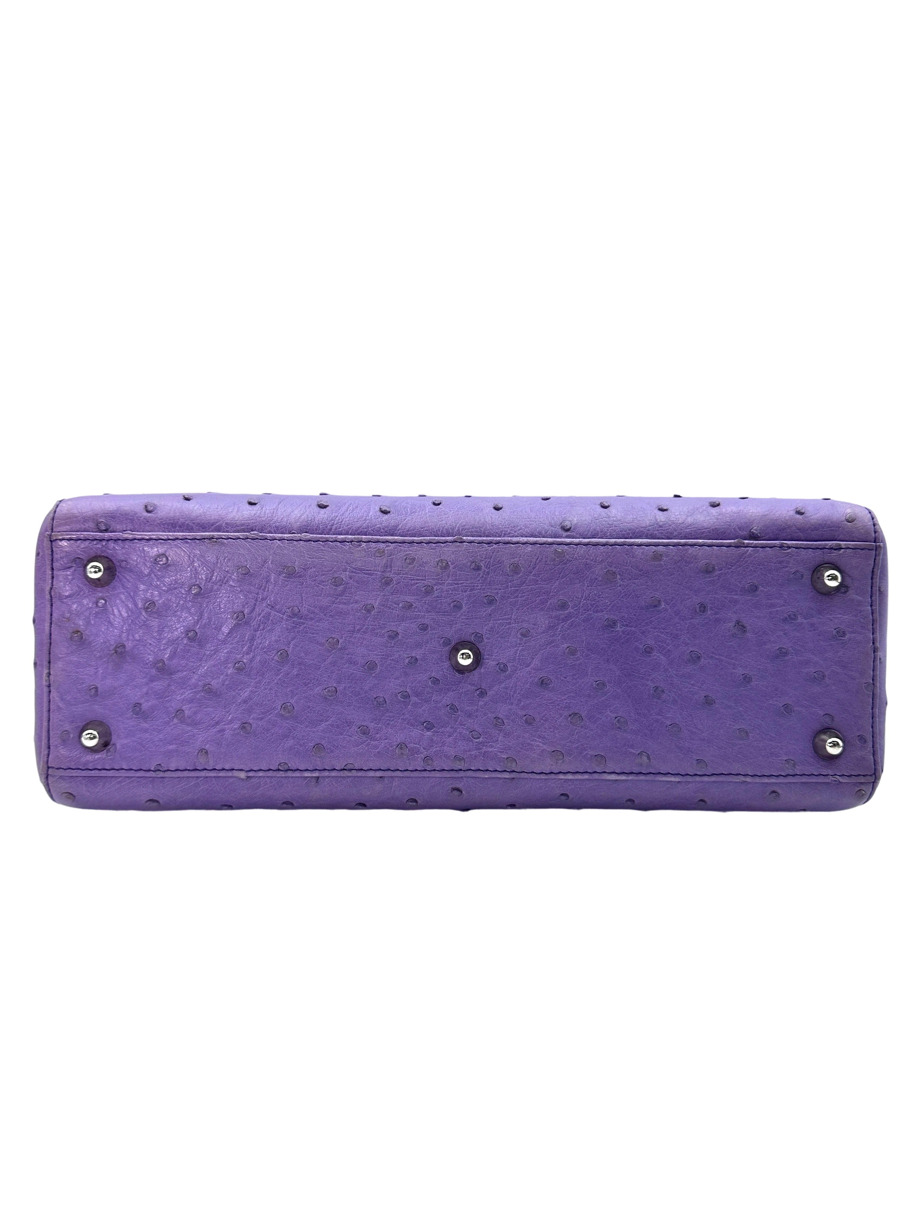 Christian Dior Lady Dior Purple Ostrich Leather Handle Bag With Silver Charms DR551