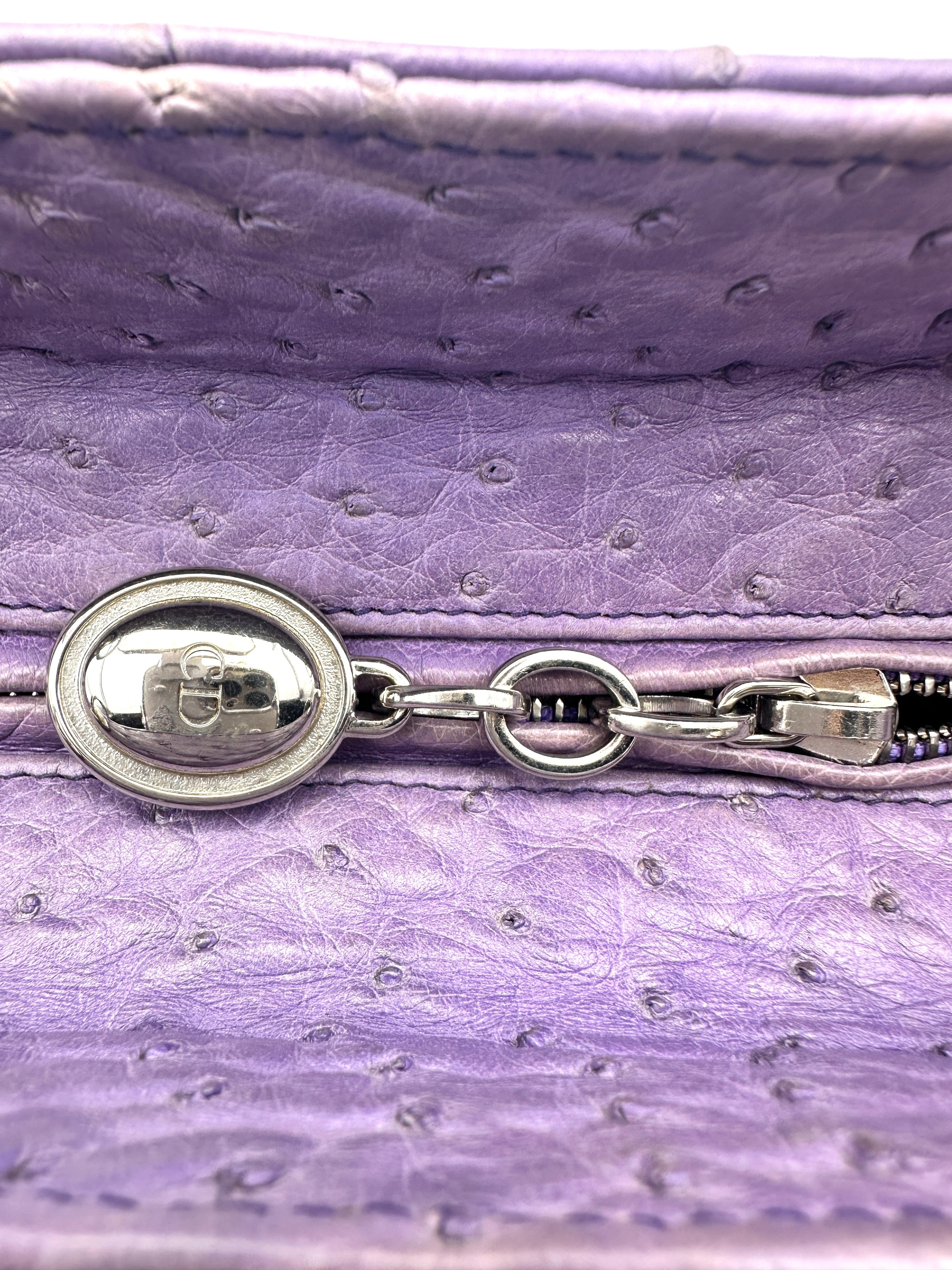Christian Dior Lady Dior Purple Ostrich Leather Handle Bag With Silver Charms DR551