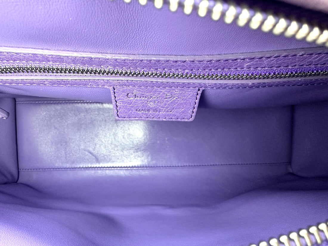 Christian Dior Lady Dior Purple Ostrich Leather Handle Bag With Silver Charms DR551
