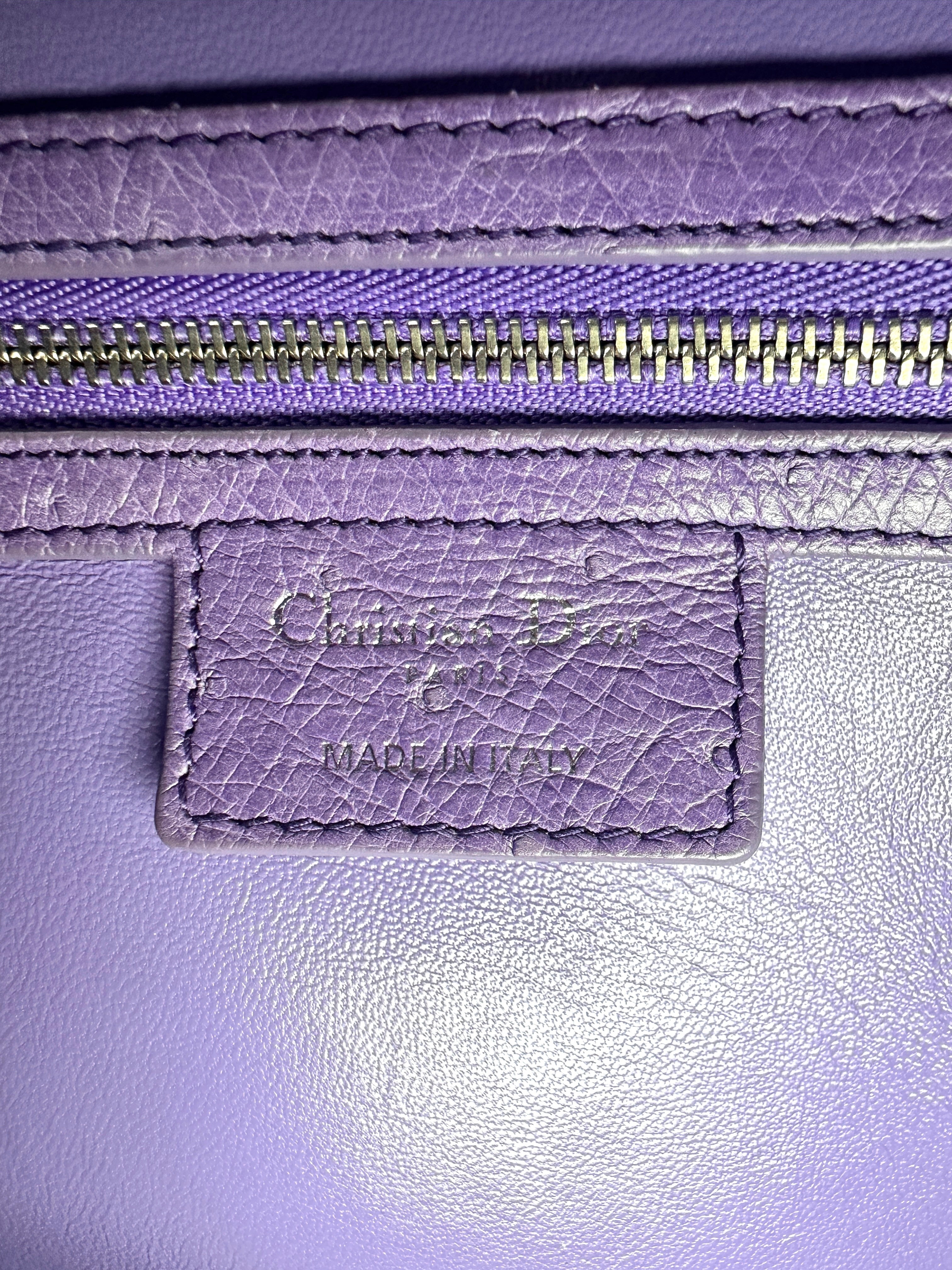 Christian Dior Lady Dior Purple Ostrich Leather Handle Bag With Silver Charms DR551