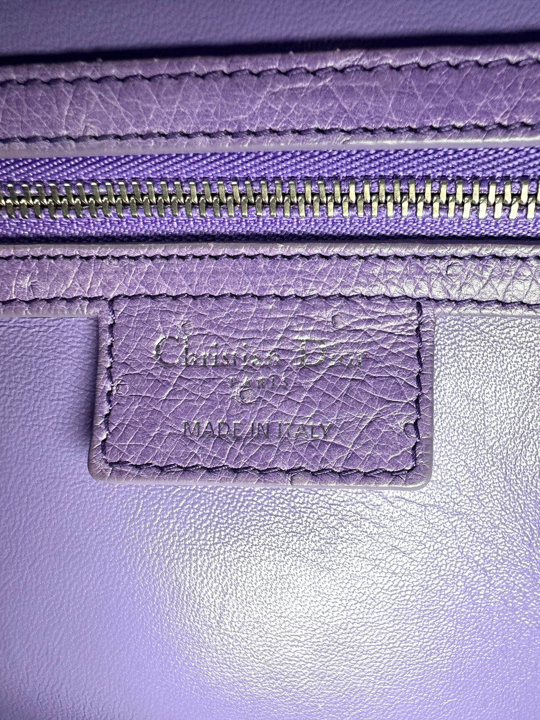 Christian Dior Lady Dior Purple Ostrich Leather Handle Bag With Silver Charms DR551
