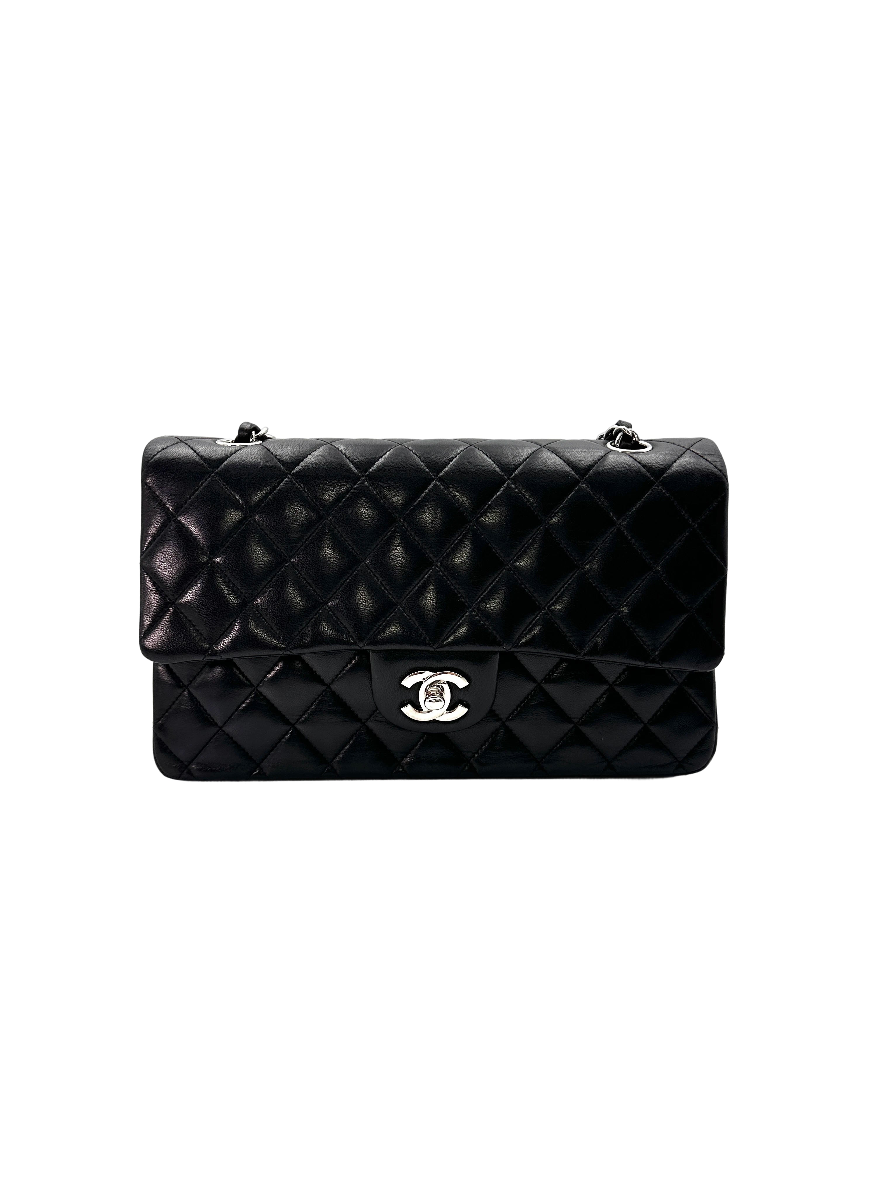 Chanel Classic Flap Black Quilted Lambskin Medium Size Flap Bag With Silver Buckle(13***46) CC1510