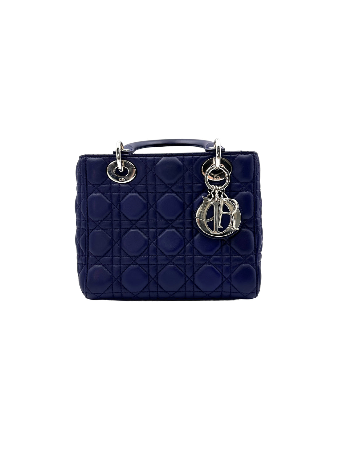 Christian Dior Lady Dior Blue Cannage Lambskin Handle Bag With Silver Charms DR552