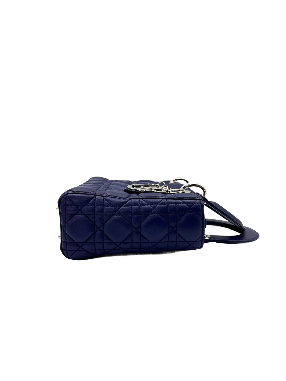 Christian Dior Lady Dior Blue Cannage Lambskin Handle Bag With Silver Charms DR552