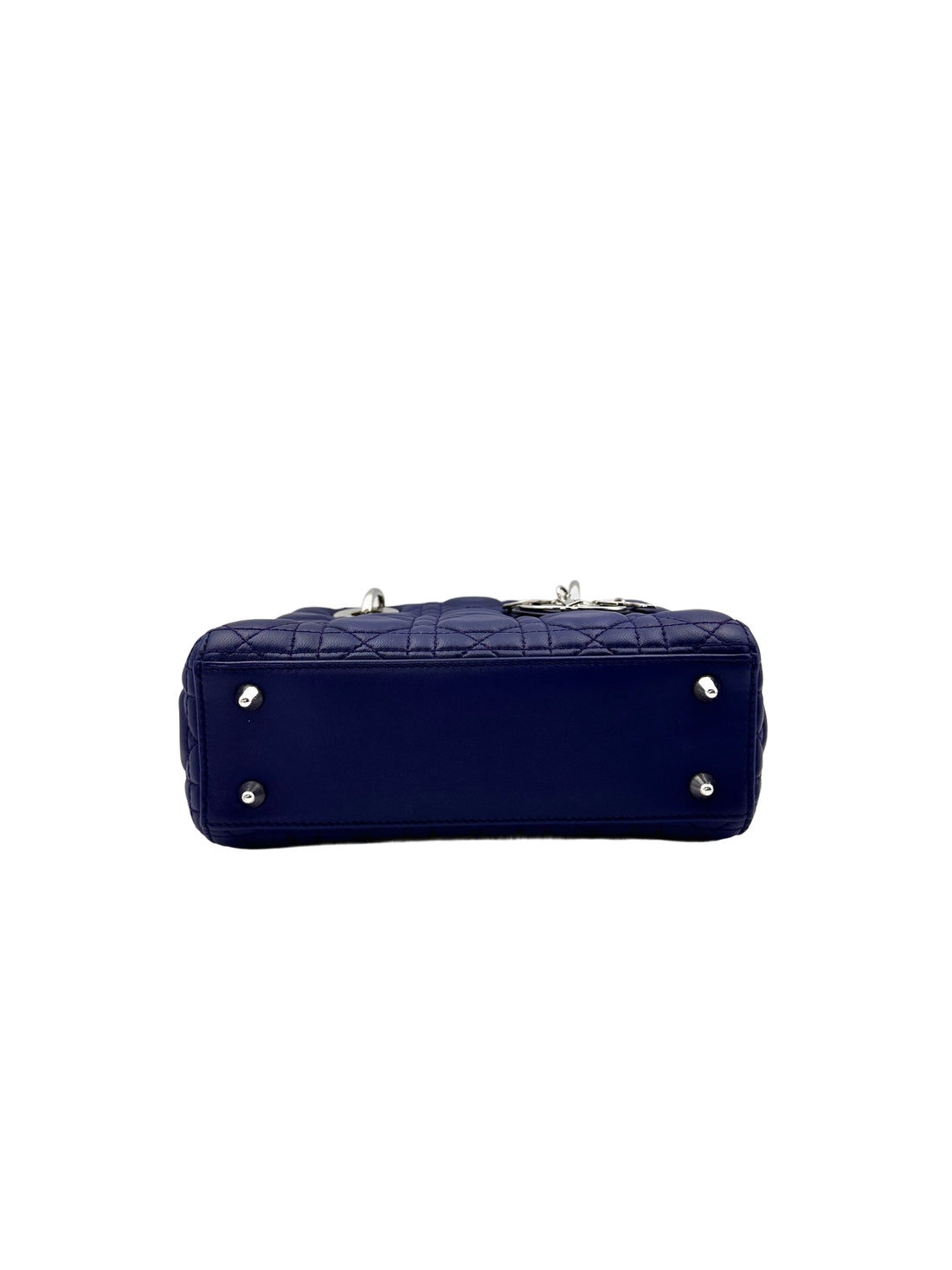 Christian Dior Lady Dior Blue Cannage Lambskin Handle Bag With Silver Charms DR552