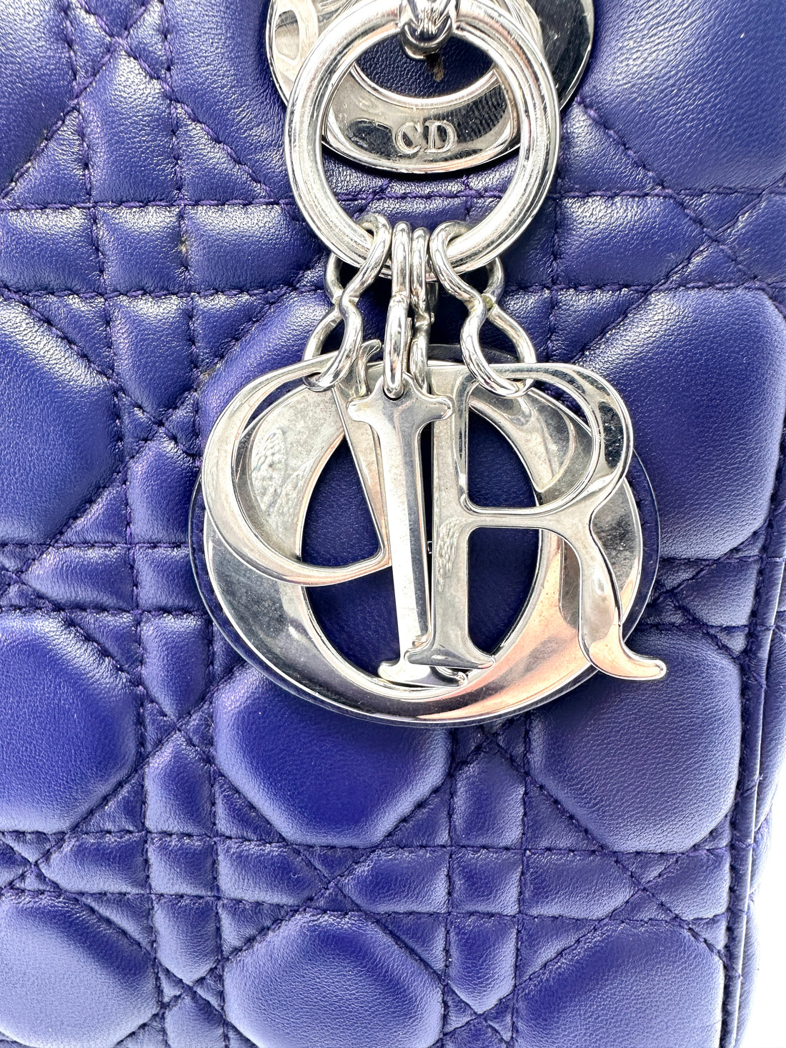 Christian Dior Lady Dior Blue Cannage Lambskin Handle Bag With Silver Charms DR552