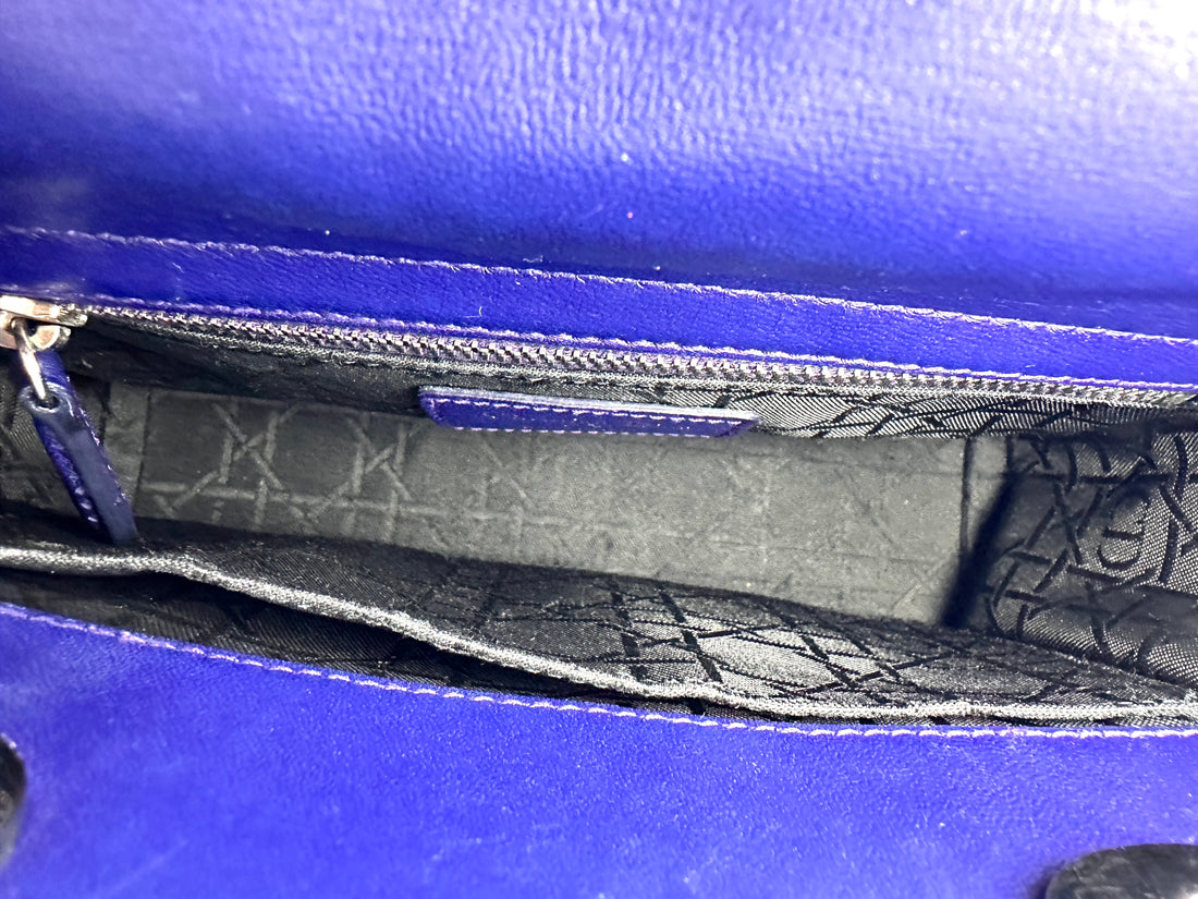 Christian Dior Lady Dior Blue Cannage Lambskin Handle Bag With Silver Charms DR552