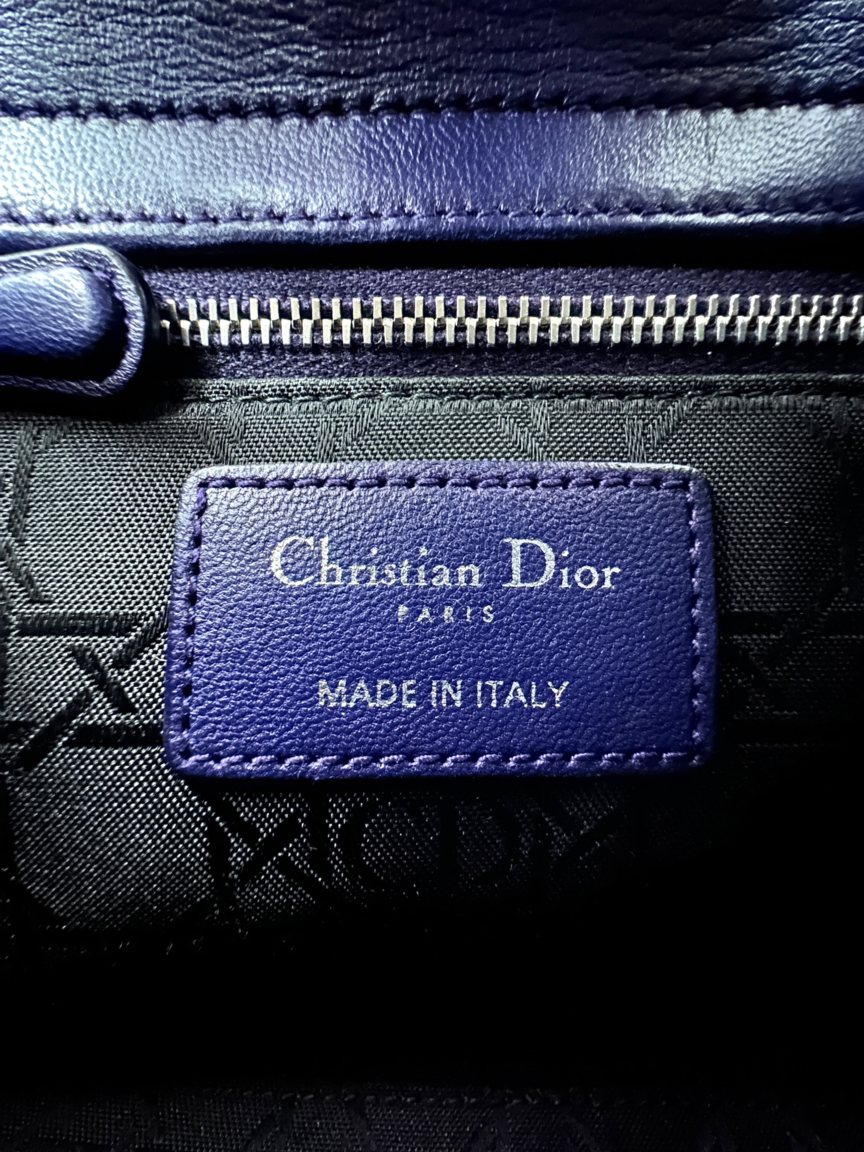 Christian Dior Lady Dior Blue Cannage Lambskin Handle Bag With Silver Charms DR552