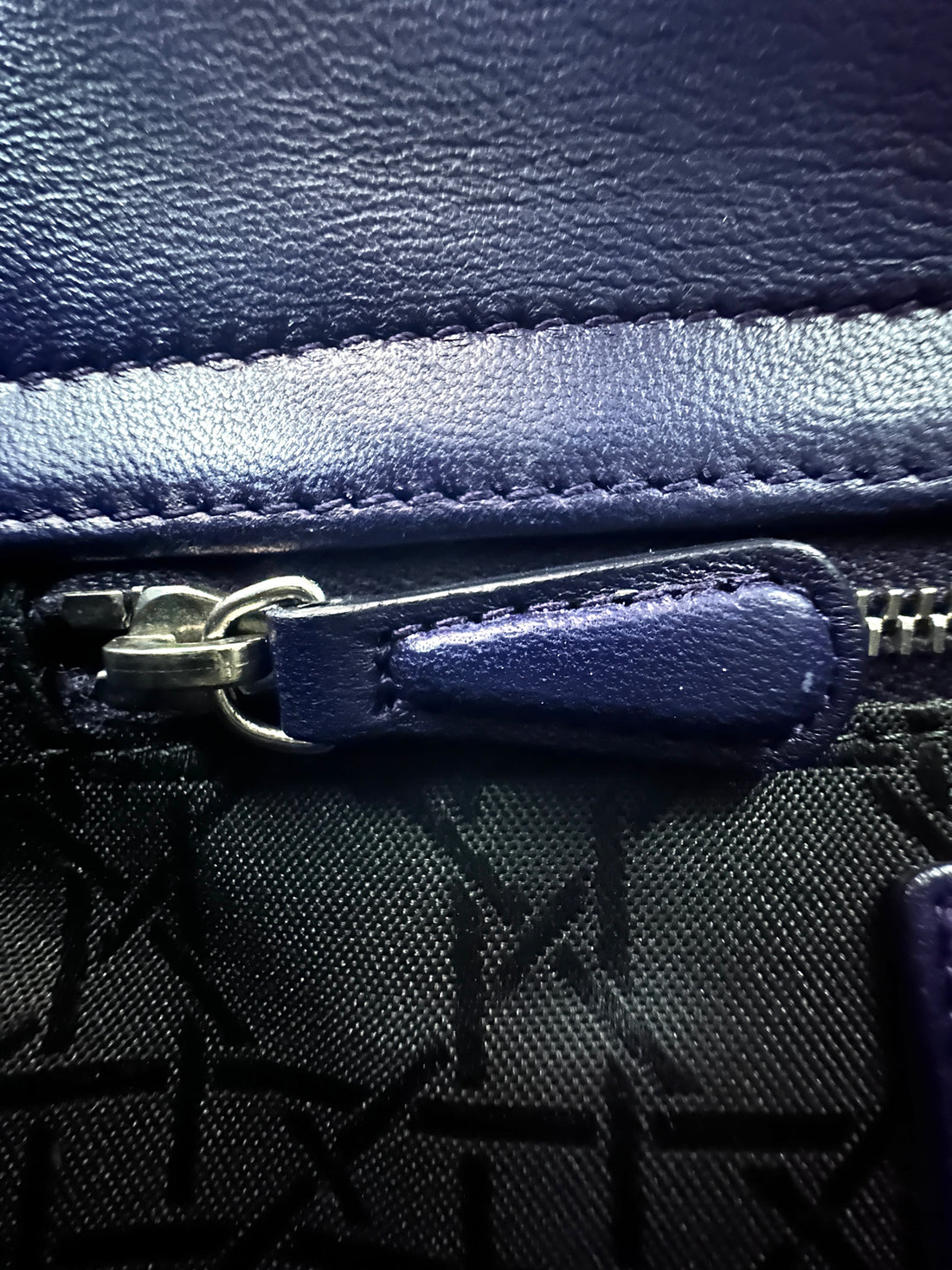 Christian Dior Lady Dior Blue Cannage Lambskin Handle Bag With Silver Charms DR552