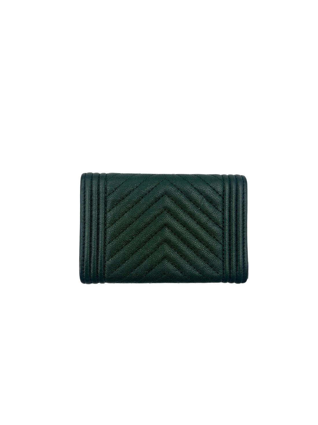 Chanel LeBoy Green Chevron Quilted Leather Flap Wallet With Gold Buckle(26***26) CC1509
