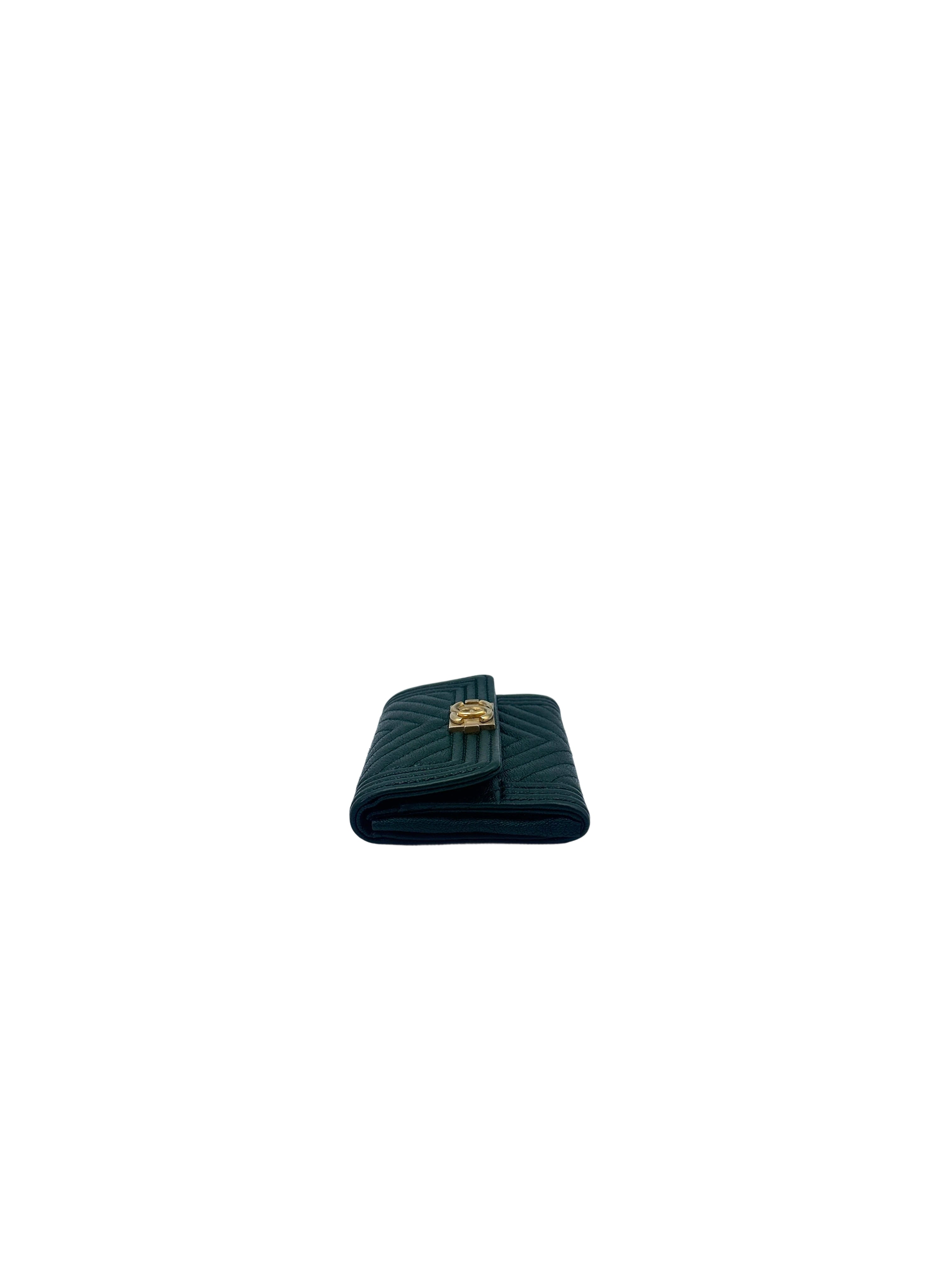 Chanel LeBoy Green Chevron Quilted Leather Flap Wallet With Gold Buckle(26***26) CC1509