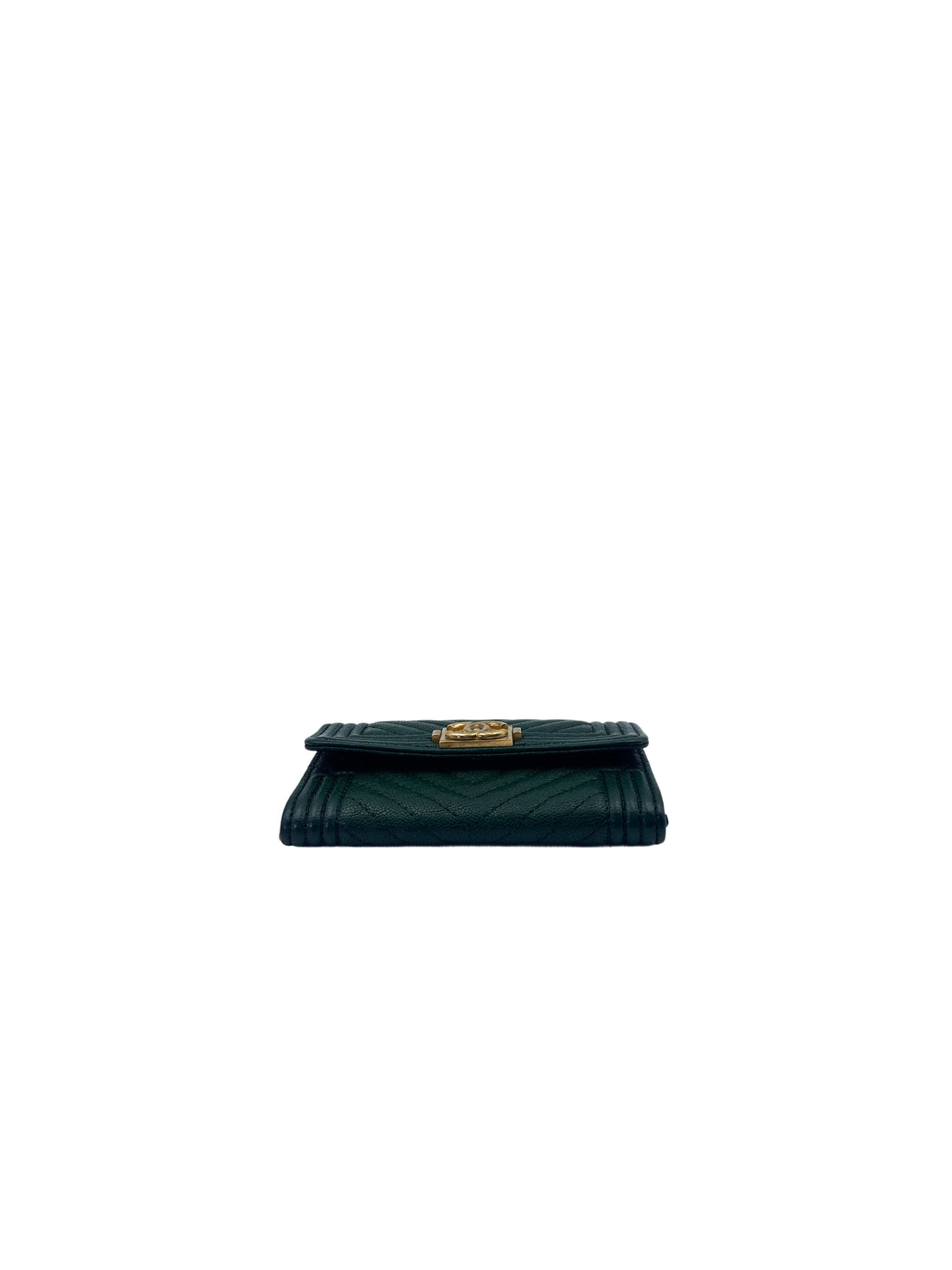 Chanel LeBoy Green Chevron Quilted Leather Flap Wallet With Gold Buckle(26***26) CC1509