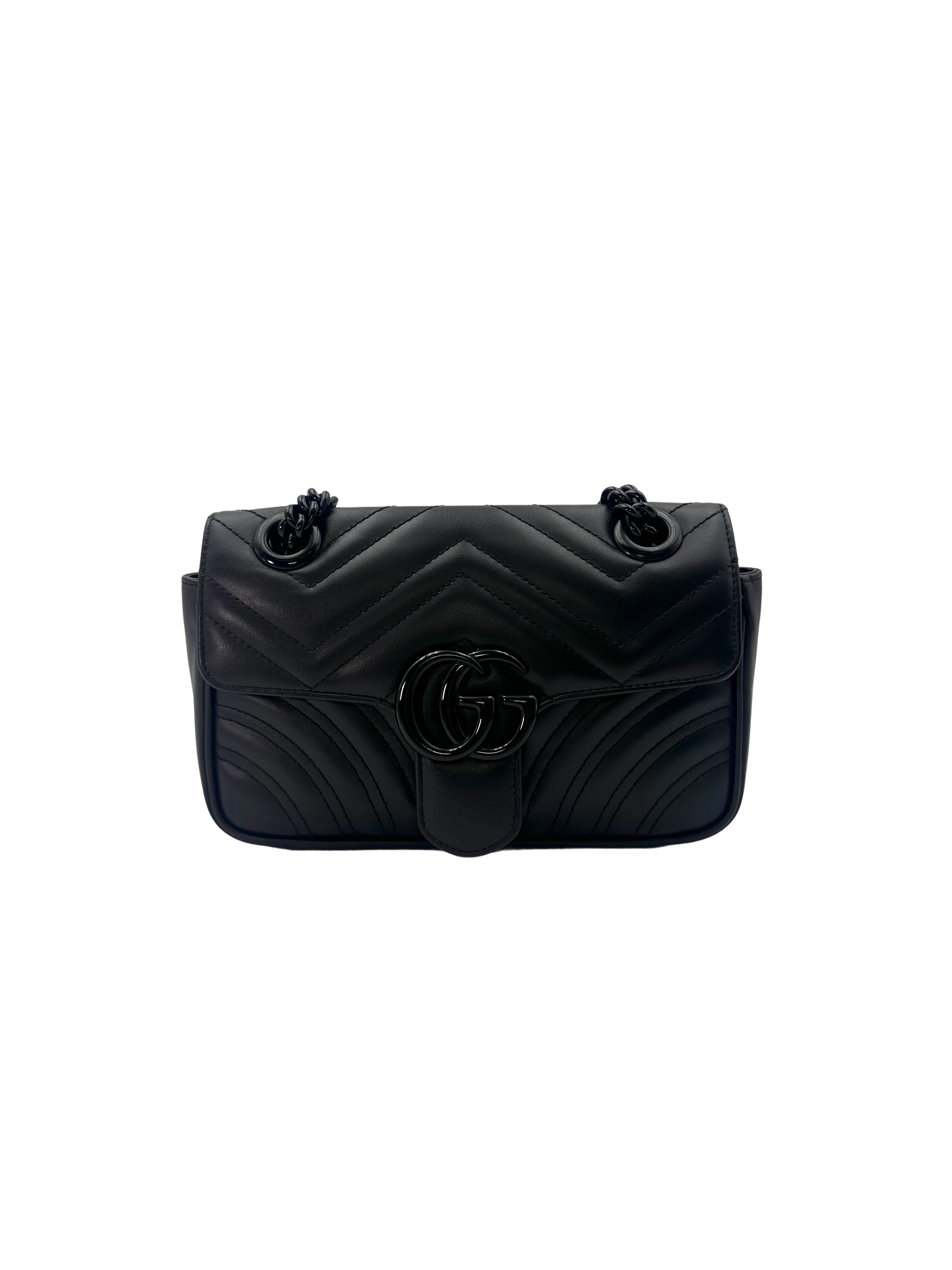 Gucci GG Marmont Black Chevron Leather Small Size Shoulder Bag GG749