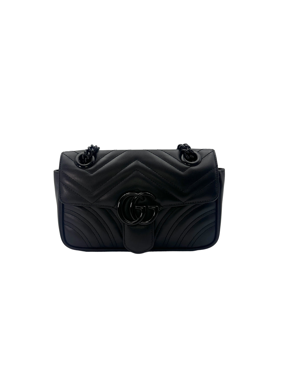 Gucci GG Marmont Black Chevron Leather Small Size Shoulder Bag GG749