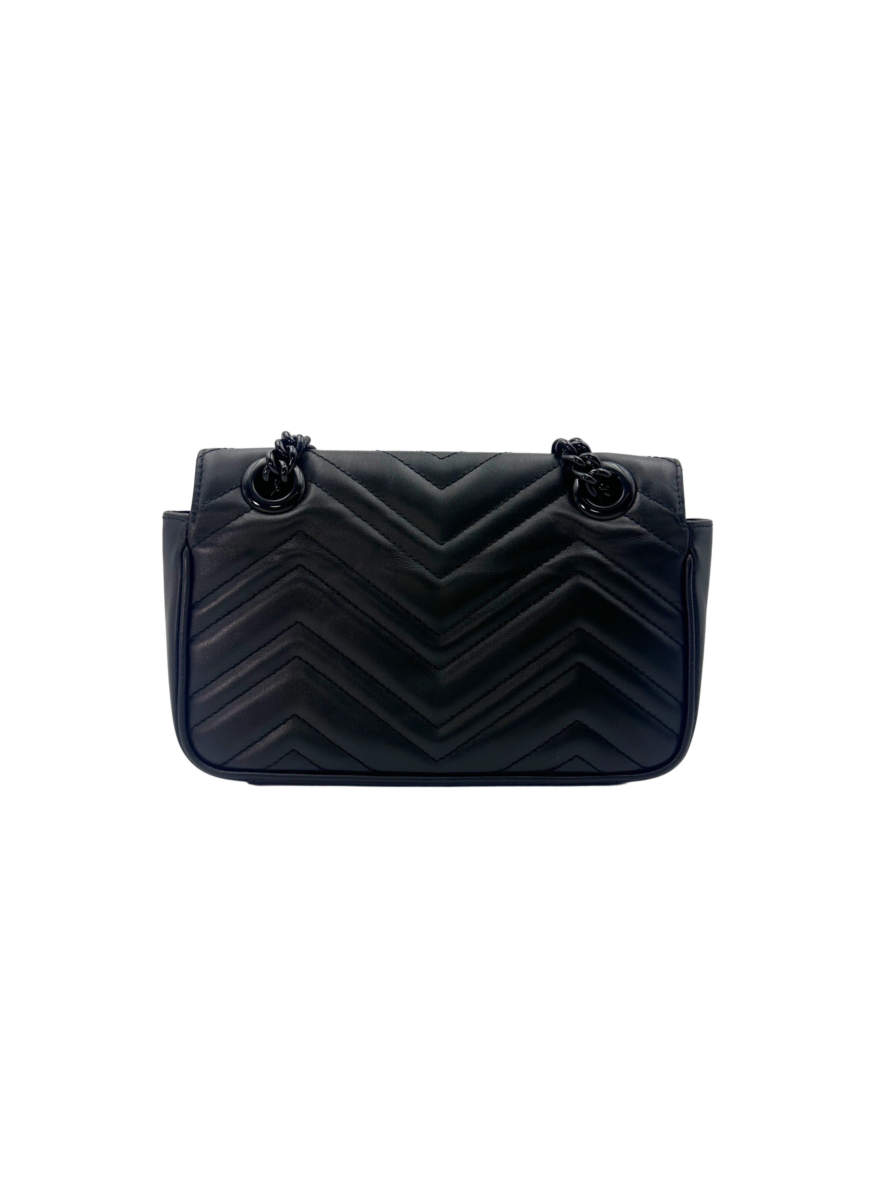 Gucci GG Marmont Black Chevron Leather Small Size Shoulder Bag GG749