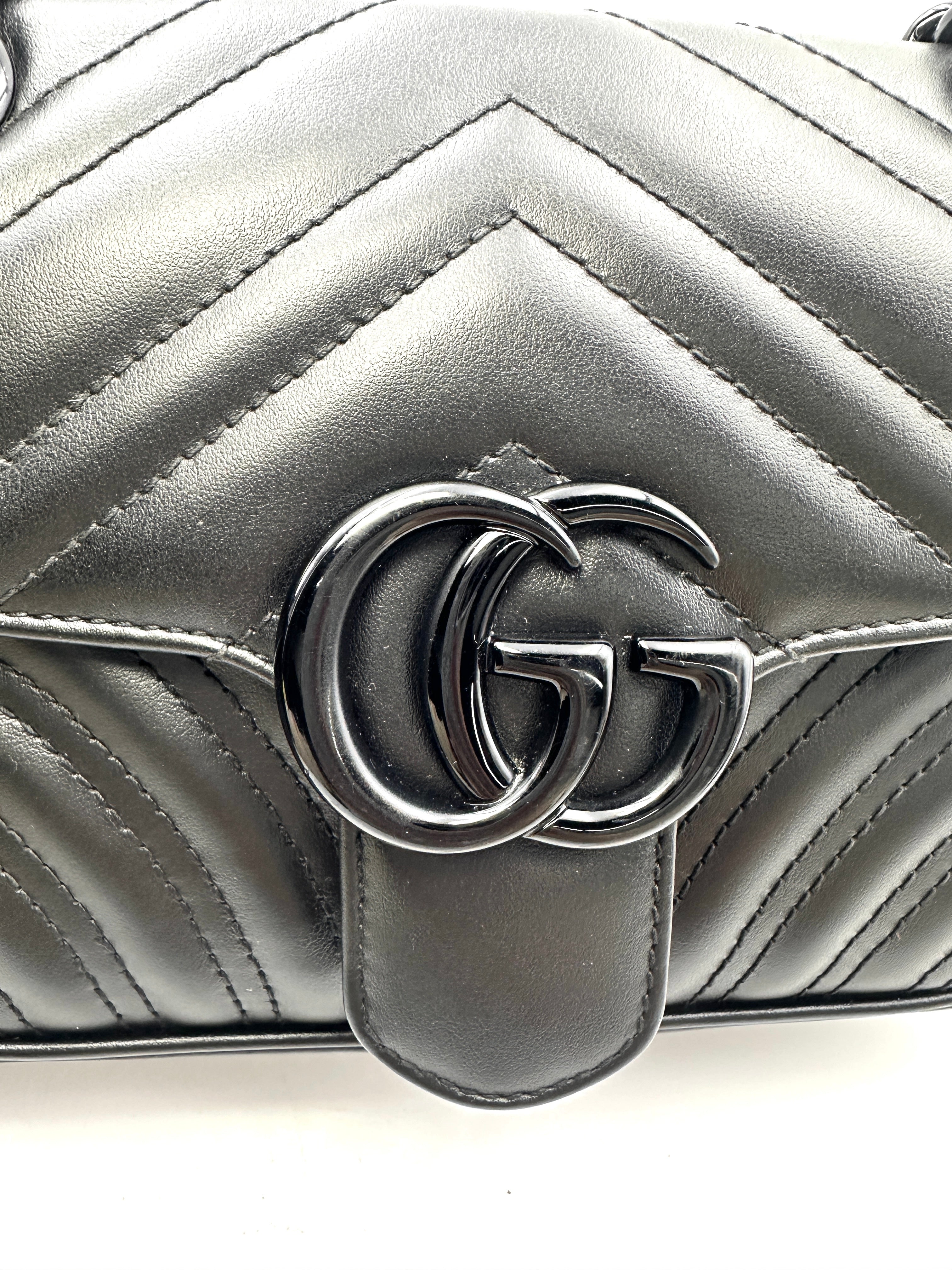 Gucci GG Marmont Black Chevron Leather Small Size Shoulder Bag GG749