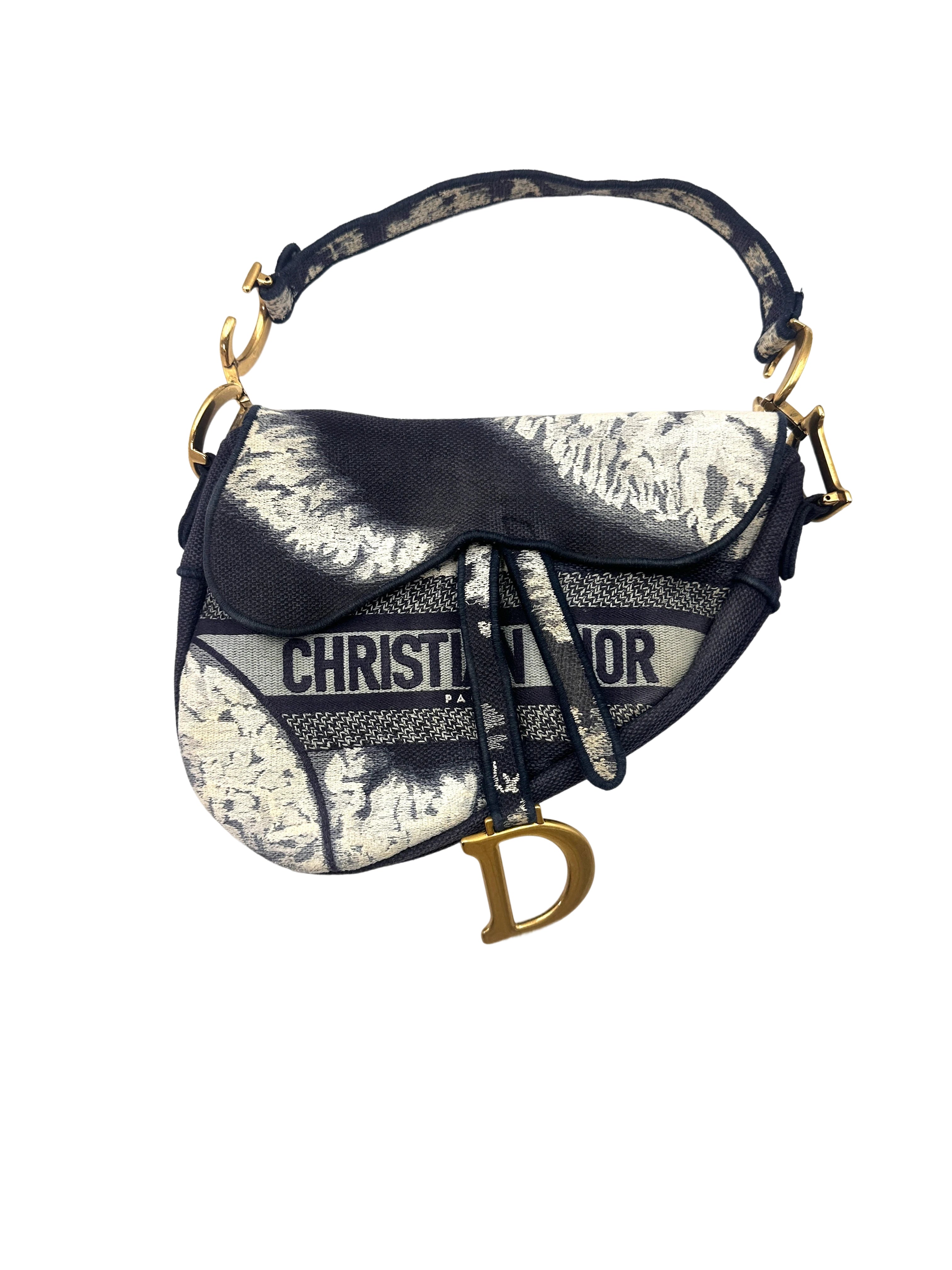 Christian Dior Signature Logo Canvas Embroidered Medium Size Saddle Bag DR553