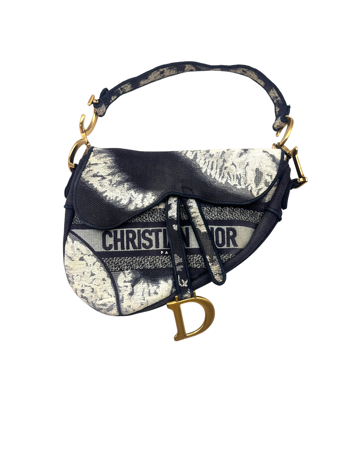 Christian Dior Signature Logo Canvas Embroidered Medium Size Saddle Bag DR553
