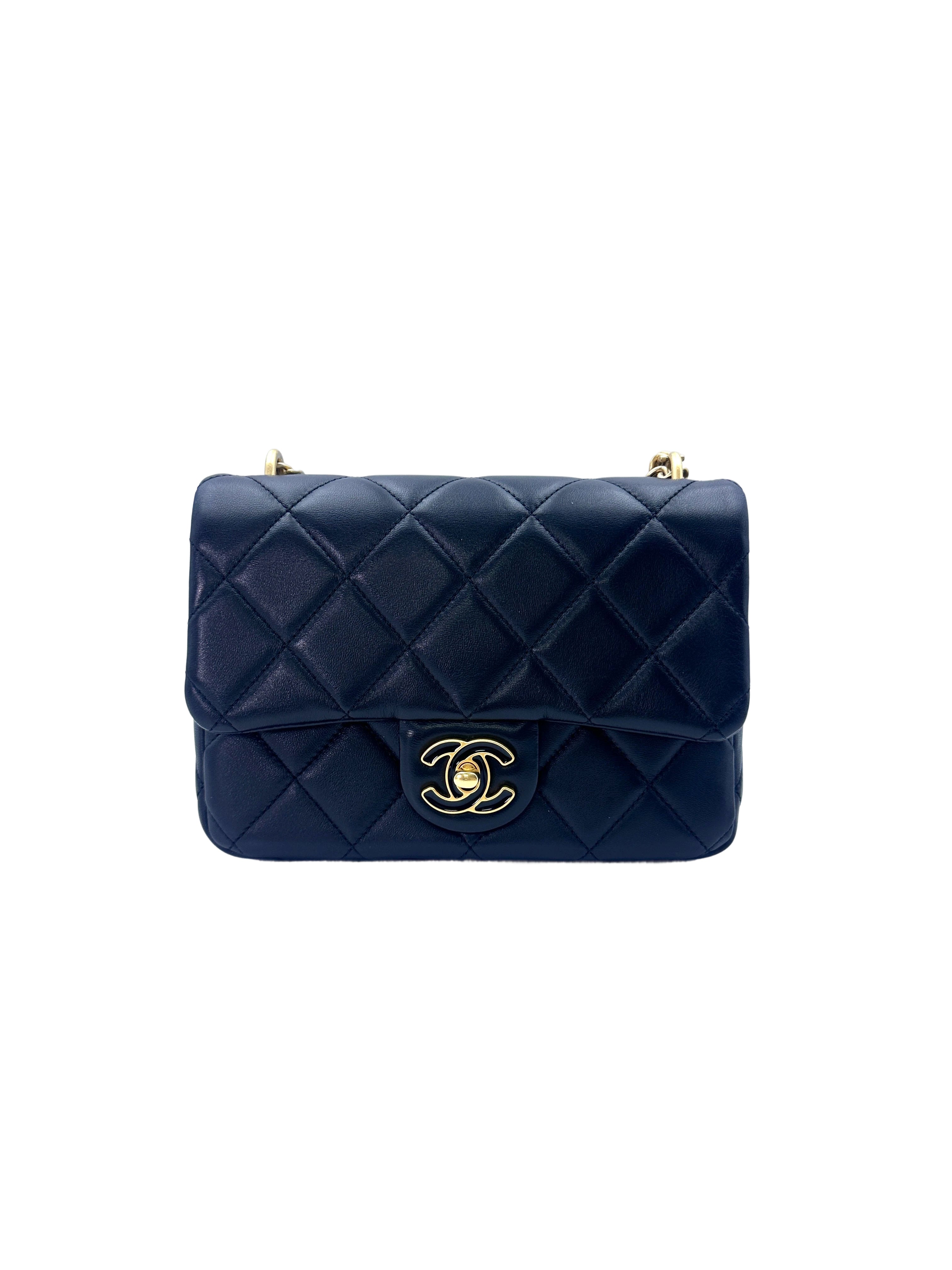 Chanel 22P Black Quilted Leather Mini Flap Bag With Gold Hardware(T2***8C) CC1514
