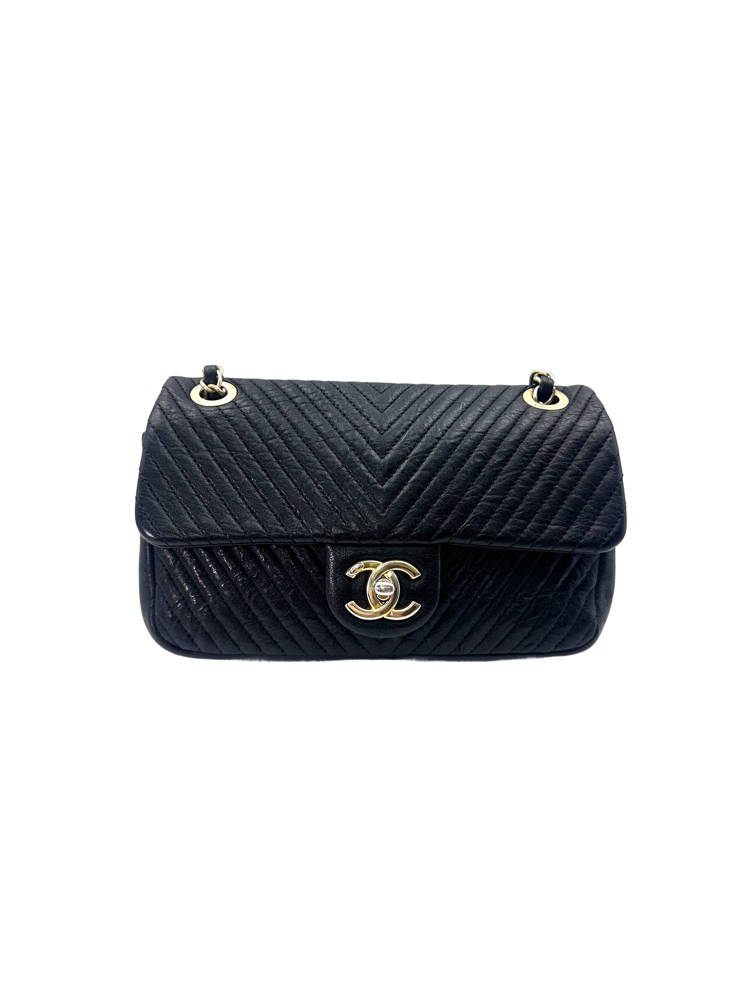 Chanel Classic Flap Black Chevron Quilted Leather Flap Bag With Gold Buckle(22***64) CC1513