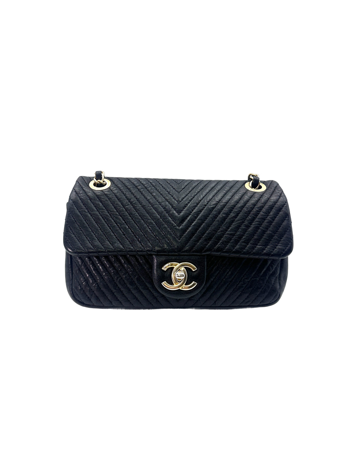Chanel Classic Flap Black Chevron Quilted Leather Flap Bag With Gold Buckle(22***64) CC1513