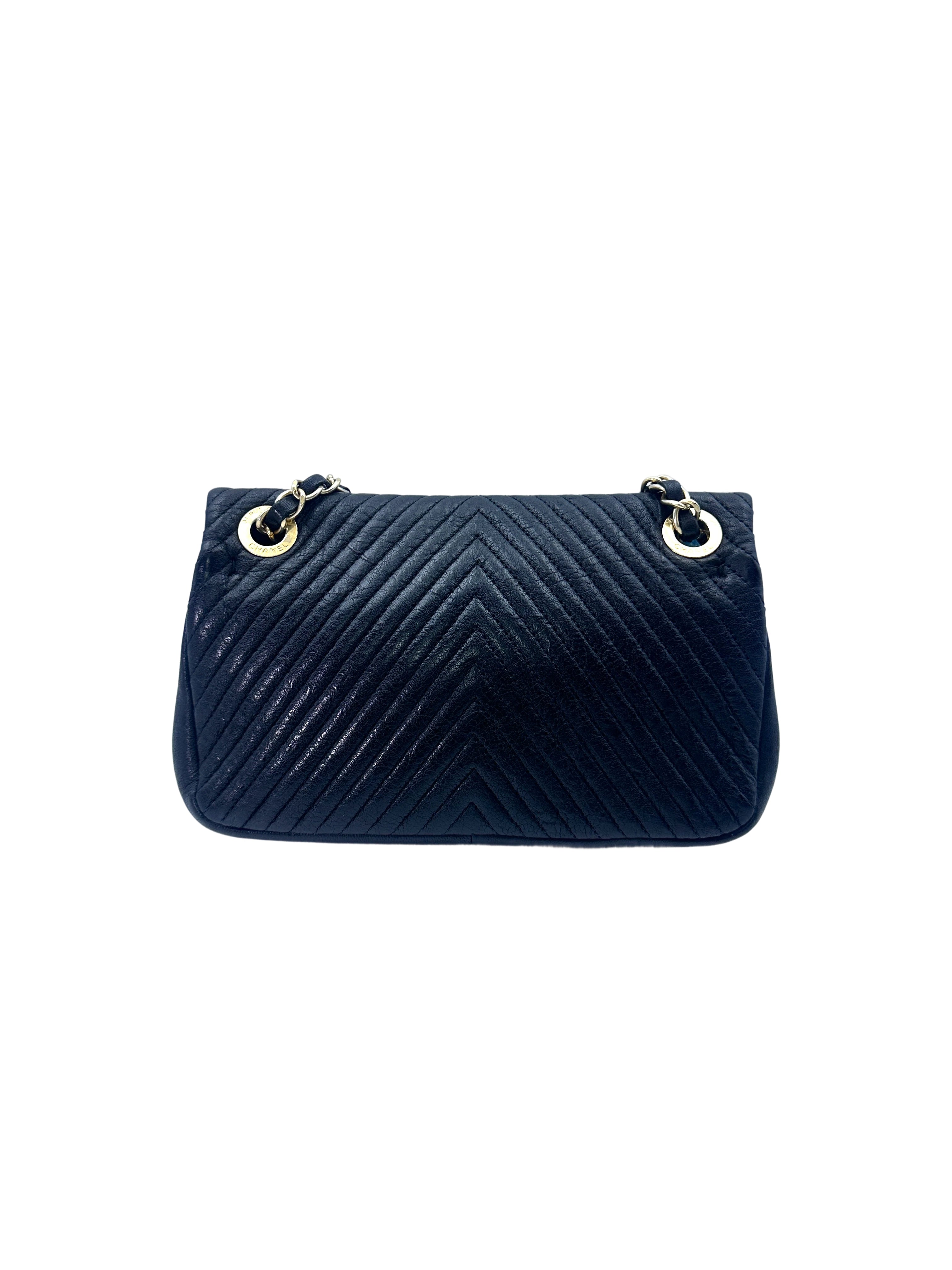 Chanel Classic Flap Black Chevron Quilted Leather Flap Bag With Gold Buckle(22***64) CC1513