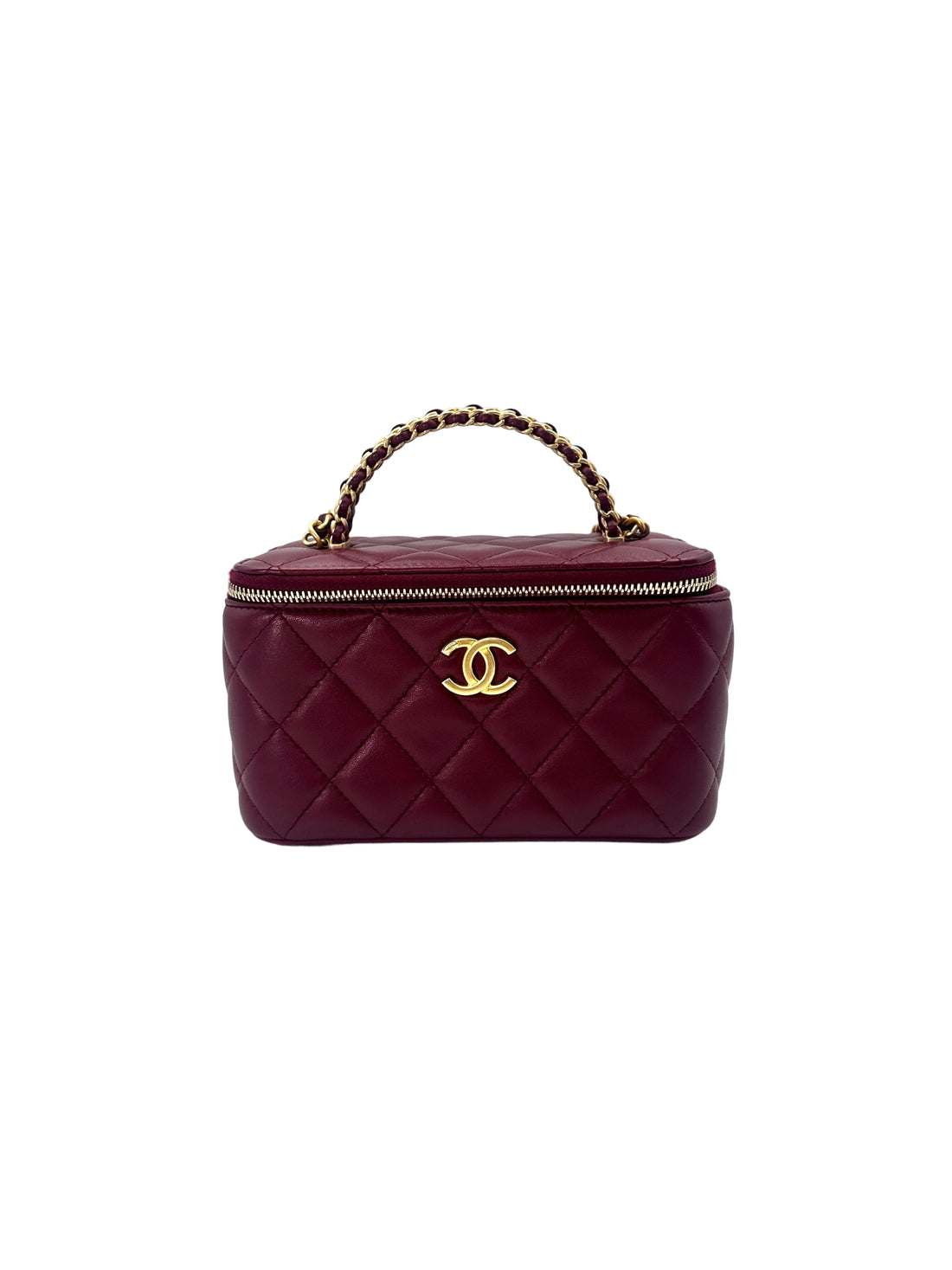 Chanel Dark Red Quilted Leather Top Handle Vanity Case(A4***EH) CC1515