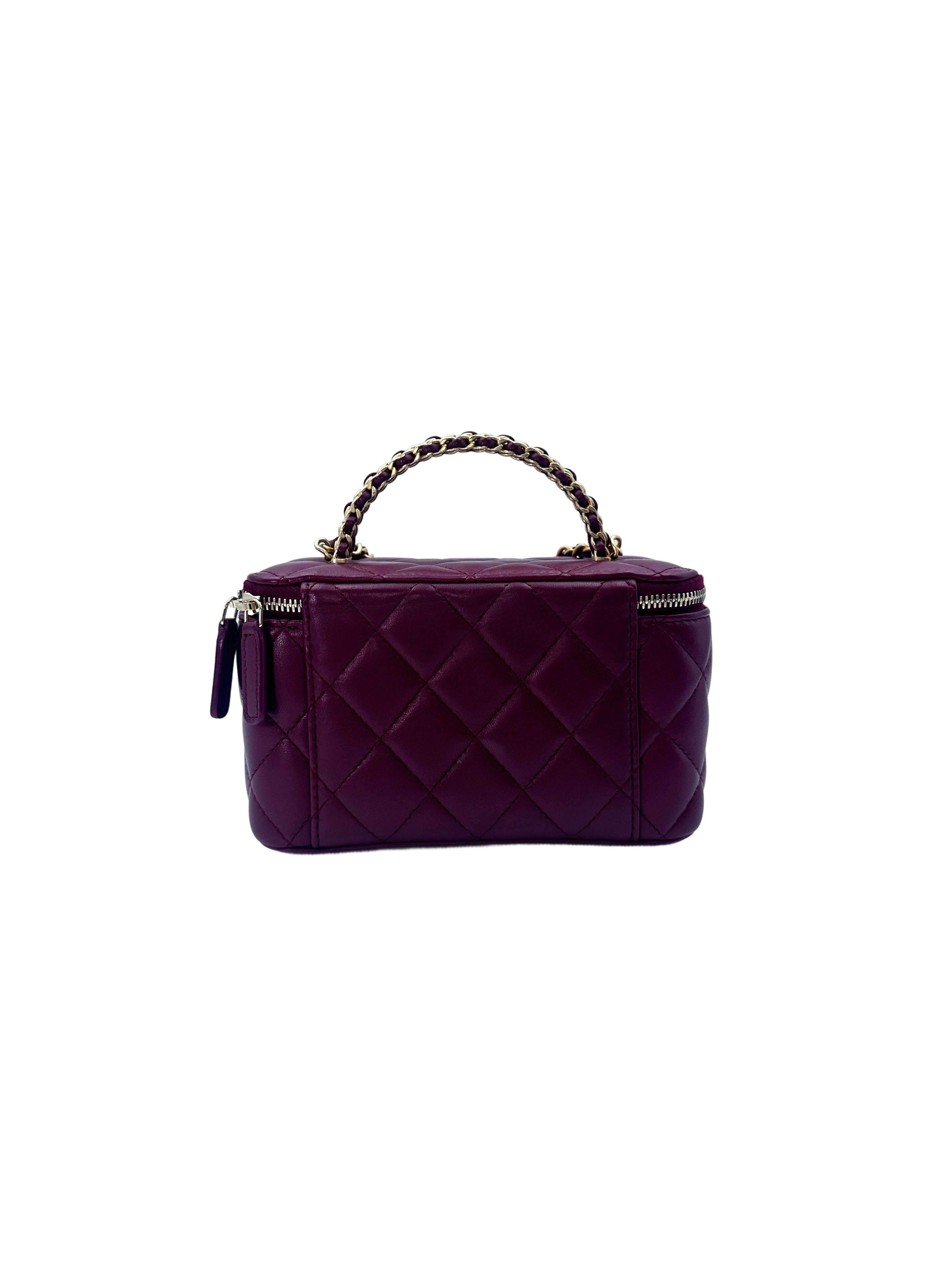 Chanel Dark Red Quilted Leather Top Handle Vanity Case(A4***EH) CC1515