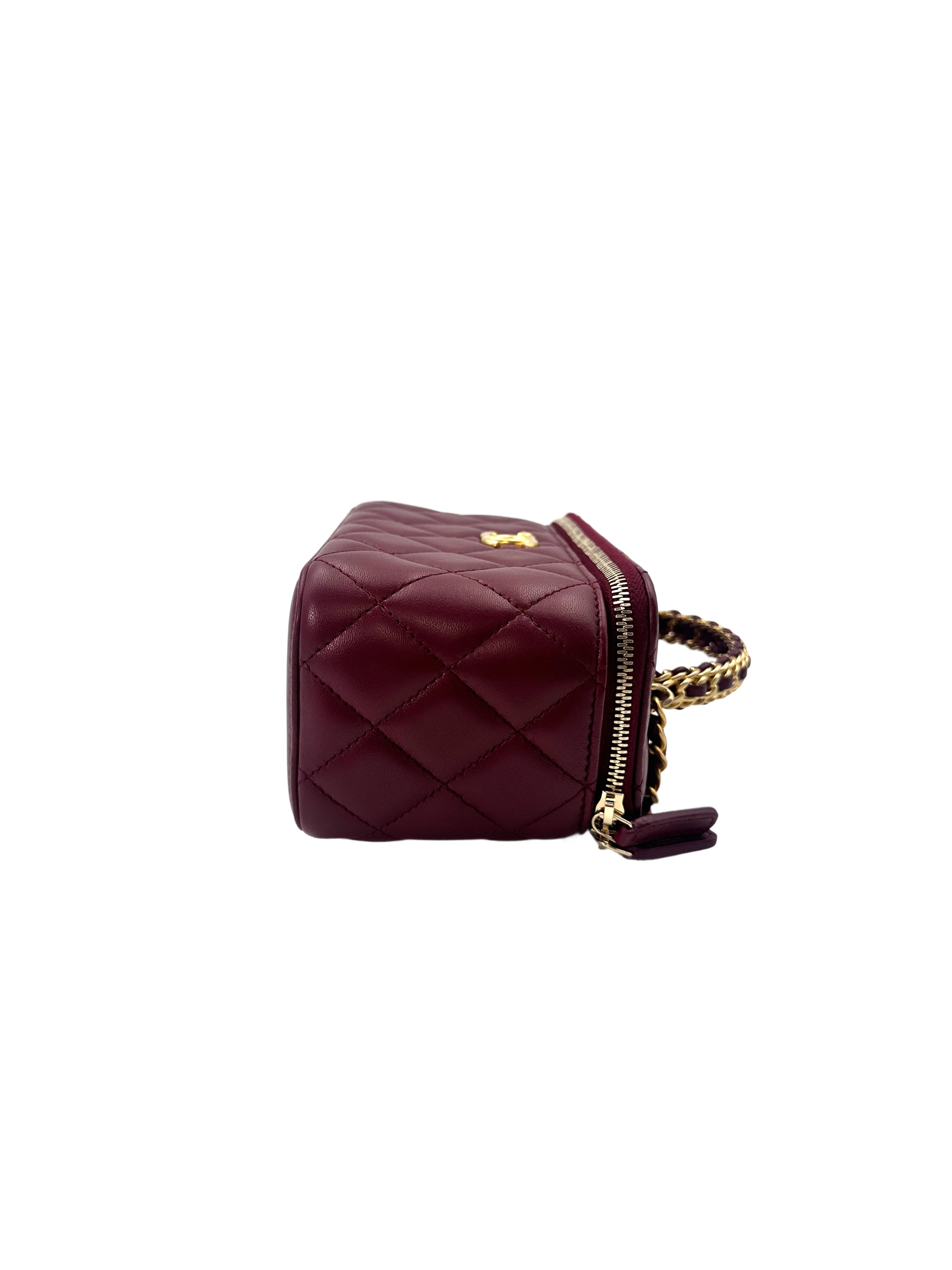Chanel Dark Red Quilted Leather Top Handle Vanity Case(A4***EH) CC1515