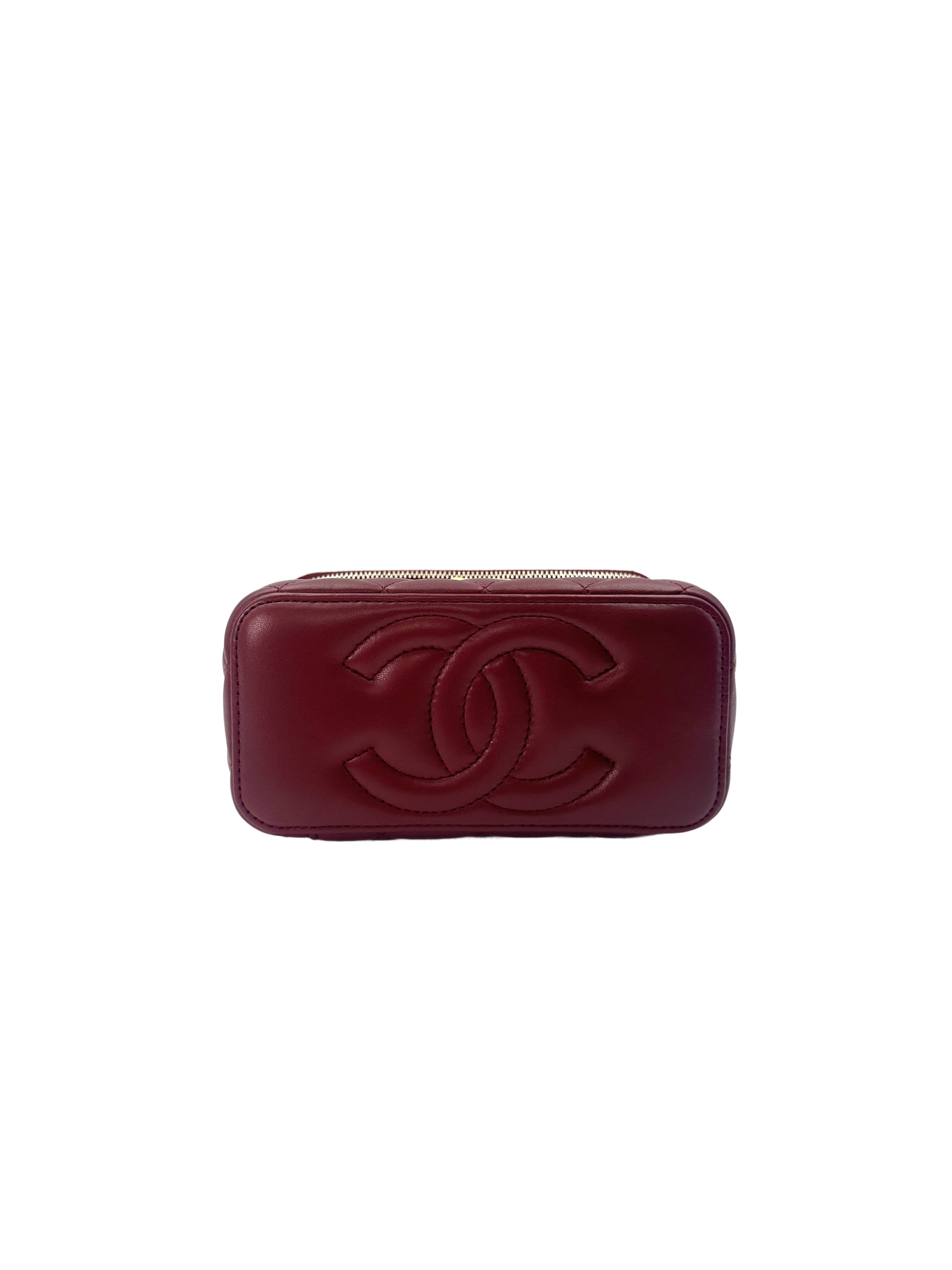 Chanel Dark Red Quilted Leather Top Handle Vanity Case(A4***EH) CC1515